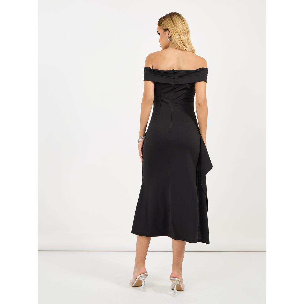 فستان ميدي بديكون بأكتاف مكشوفة وشق جانبي-women-clothing-dresses-image-6