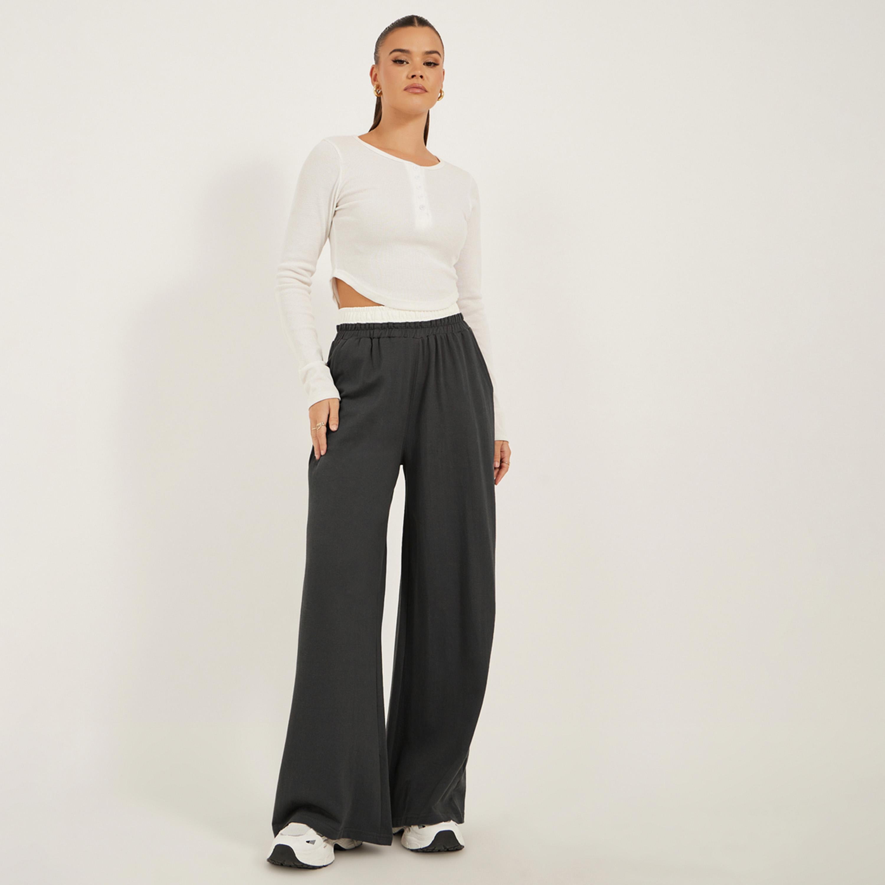 ستايلي - بنطال رياضي بخصر مرتفع وحزام خصر متباين وجيوب-women-clothing-bottoms-joggers-image-1