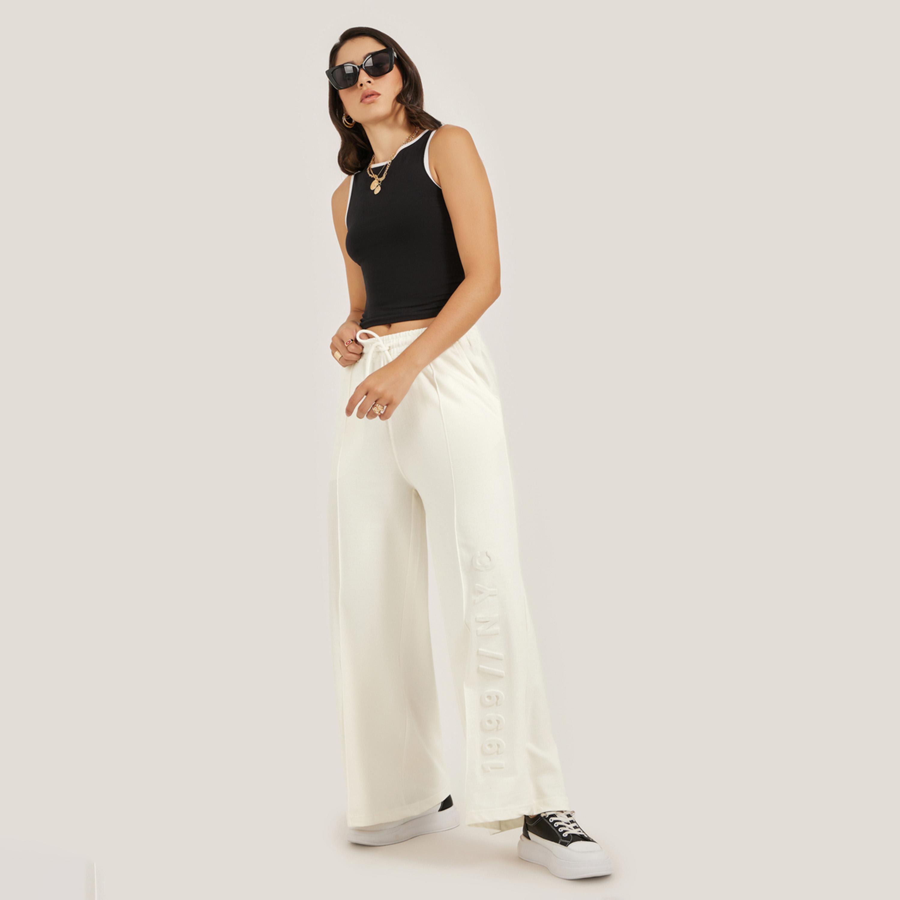 ستايلي - بنطال رياضي واسع الساق مع حاشية منقوشة ورباط خصر-women-clothing-bottoms-joggers-image-1