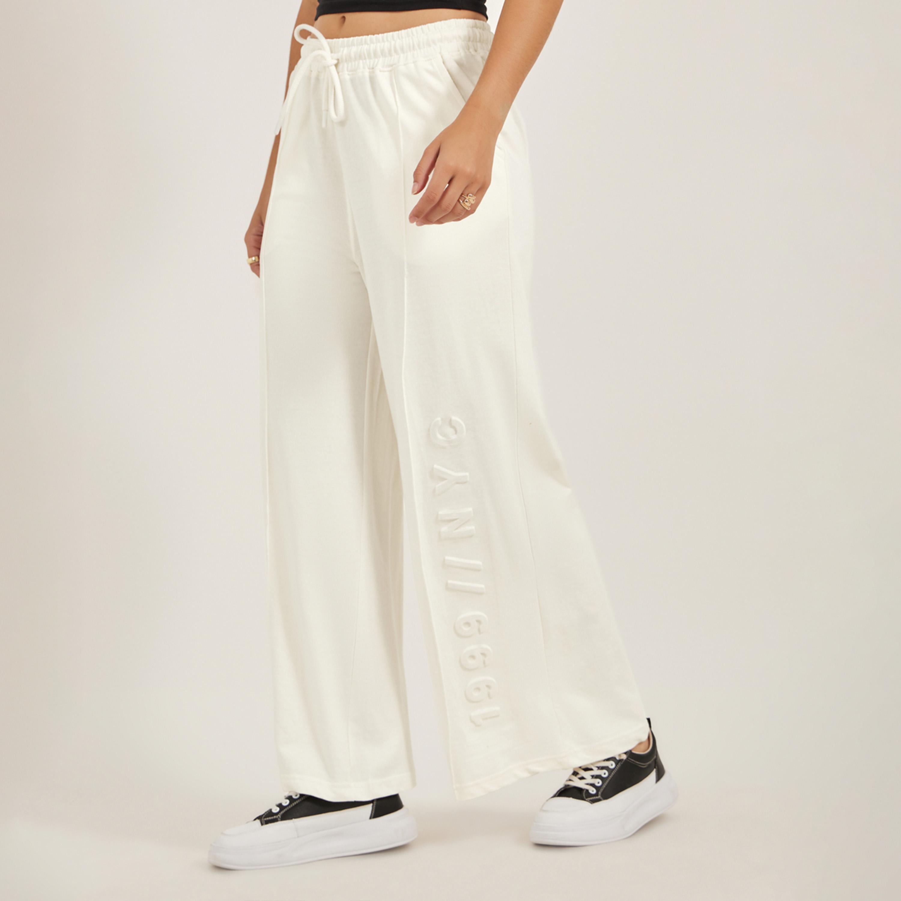Styli Embossed Hem Wide Leg Joggers with Drawstring Waist-women-clothing-bottoms-joggers-image-2