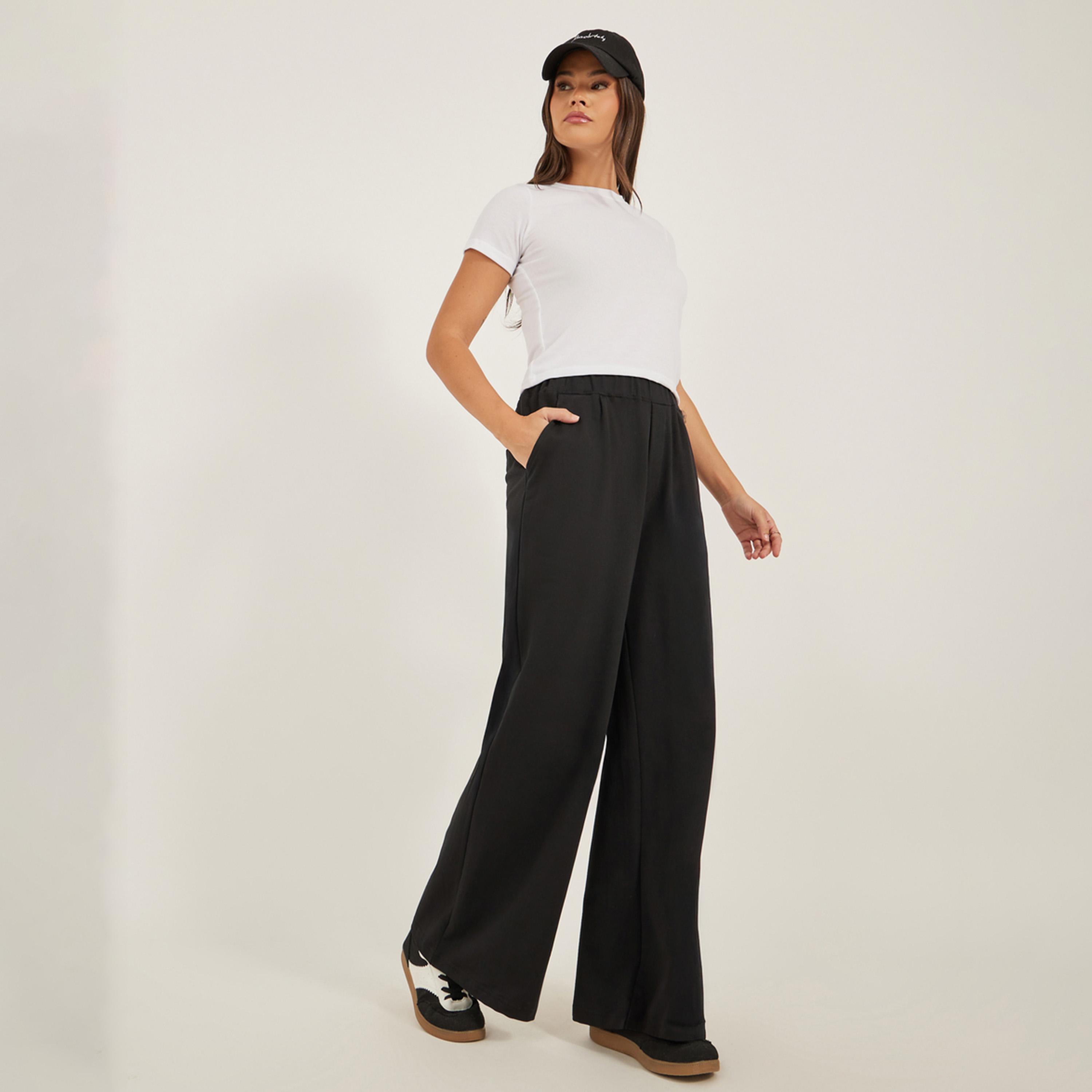 ستايلي - بنطال رياضي واسع الساق بحزام خصر مطاطي وجيوب-women-clothing-bottoms-joggers-image-1