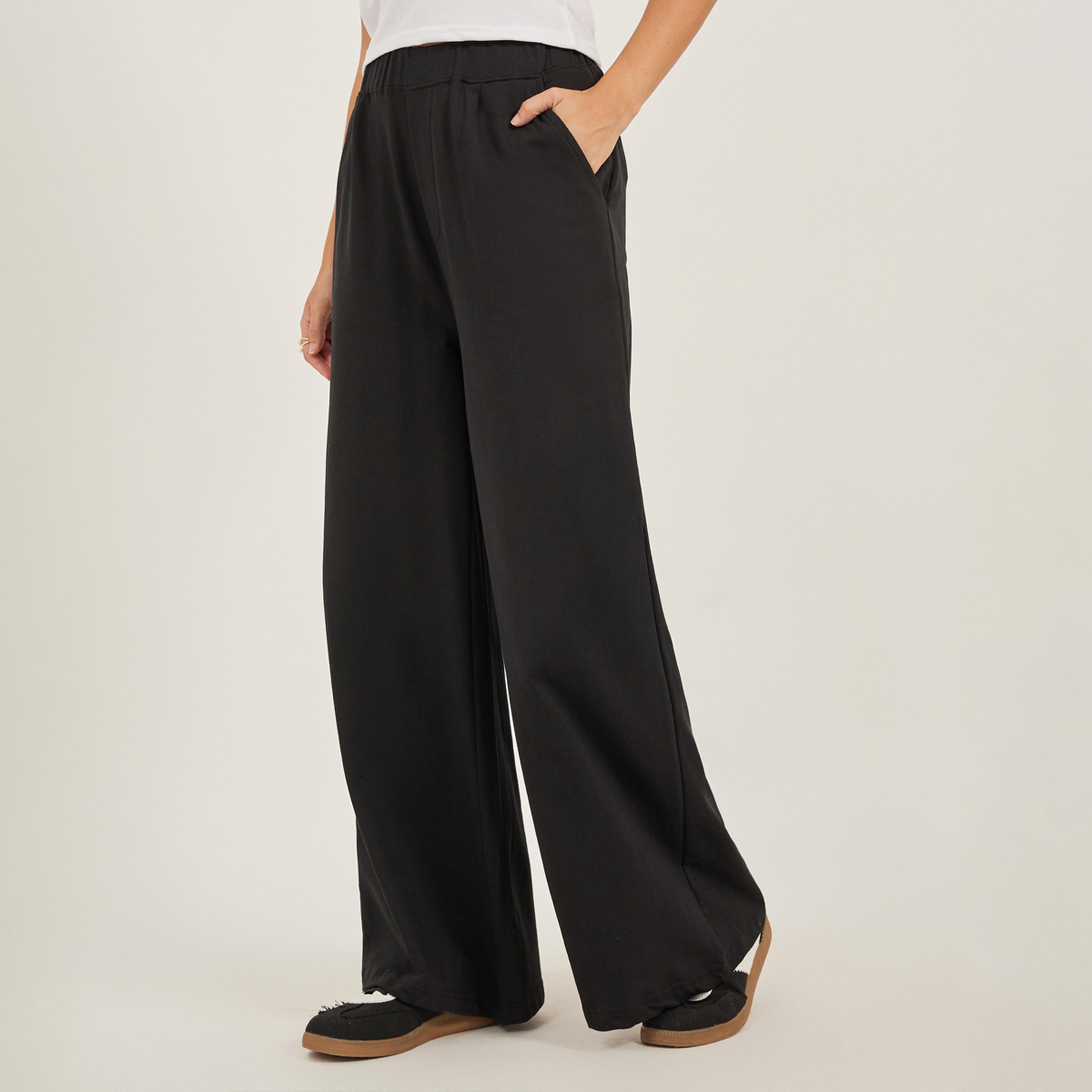 Styli Solid Elasticated Waistband Wide Leg Joggers with Pockets-women-clothing-bottoms-joggers-image-2