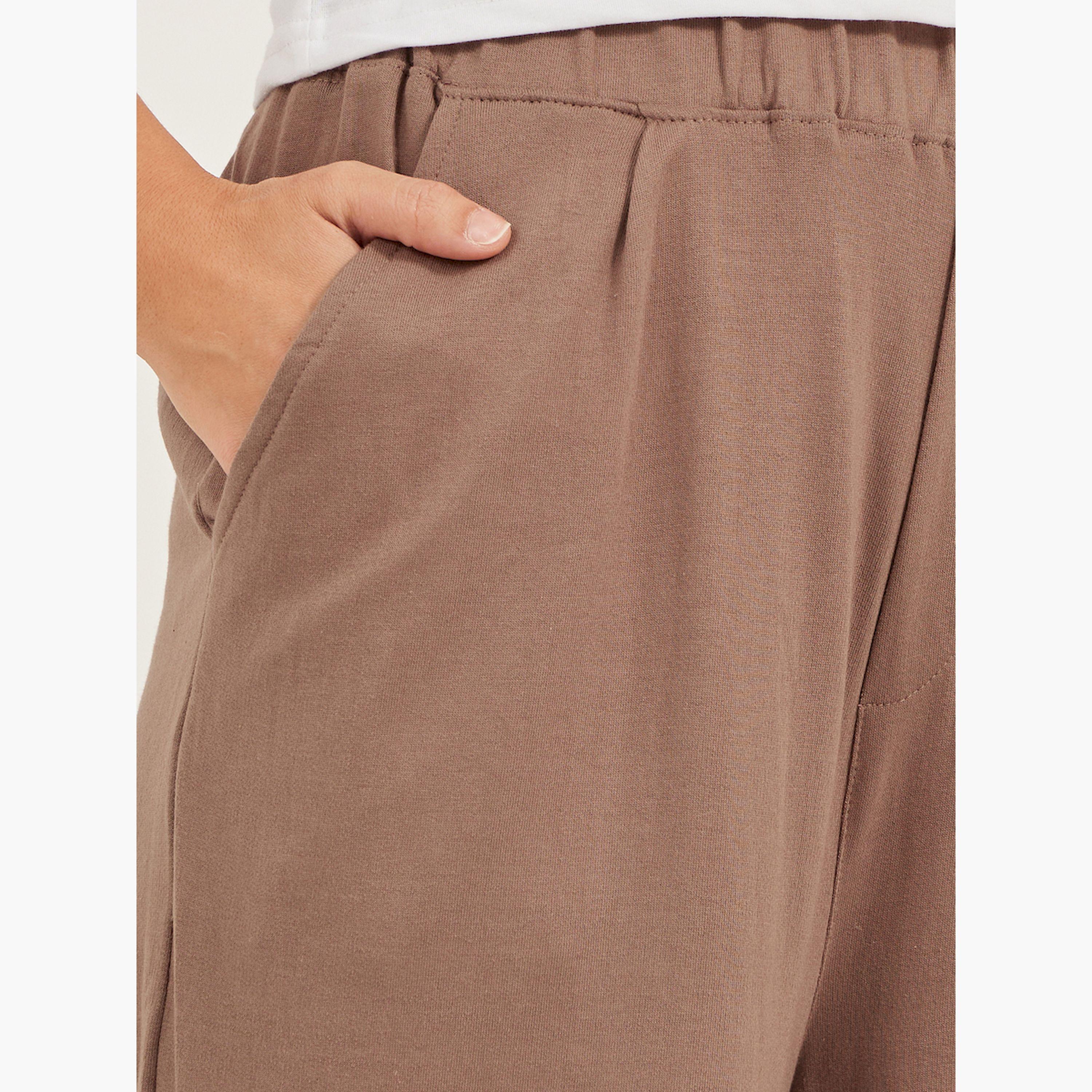 Styli Solid Elasticated Waistband Wide Leg Joggers with Pockets-women-clothing-bottoms-joggers-image-3