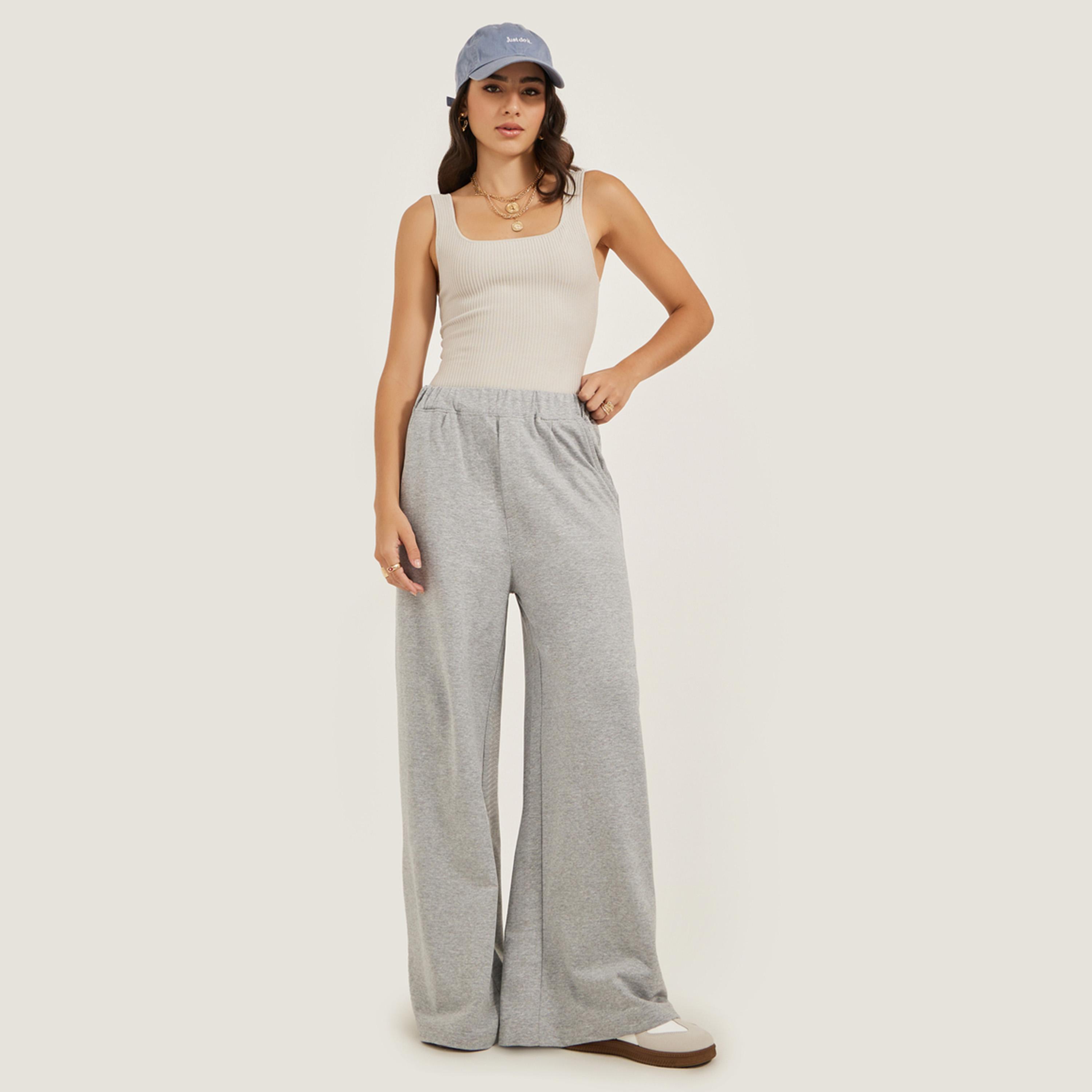 ستايلي - بنطال رياضي واسع الساق بحزام خصر مطاطي وجيوب-women-clothing-bottoms-joggers-image-1