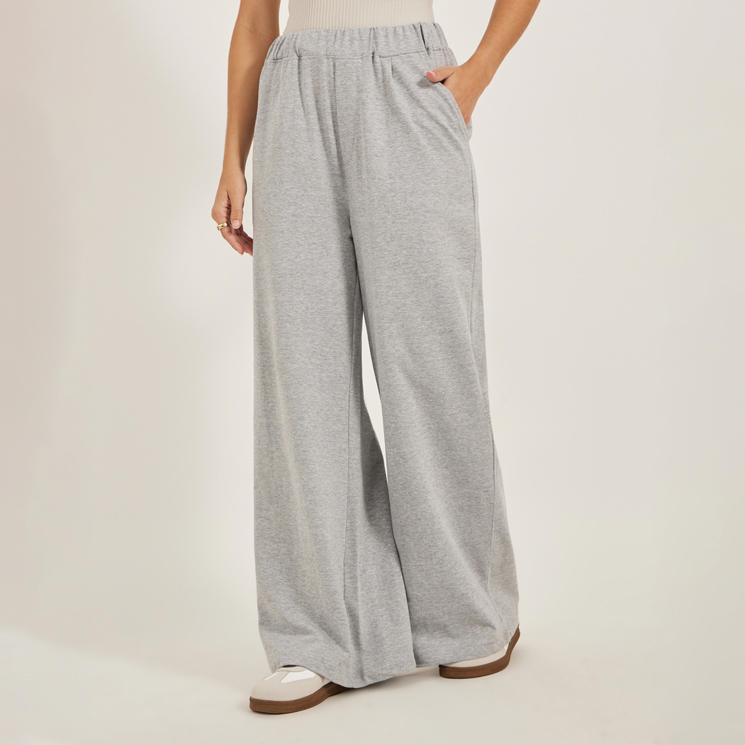 Styli Solid Elasticated Waistband Wide Leg Joggers with Pockets-women-clothing-bottoms-joggers-image-2