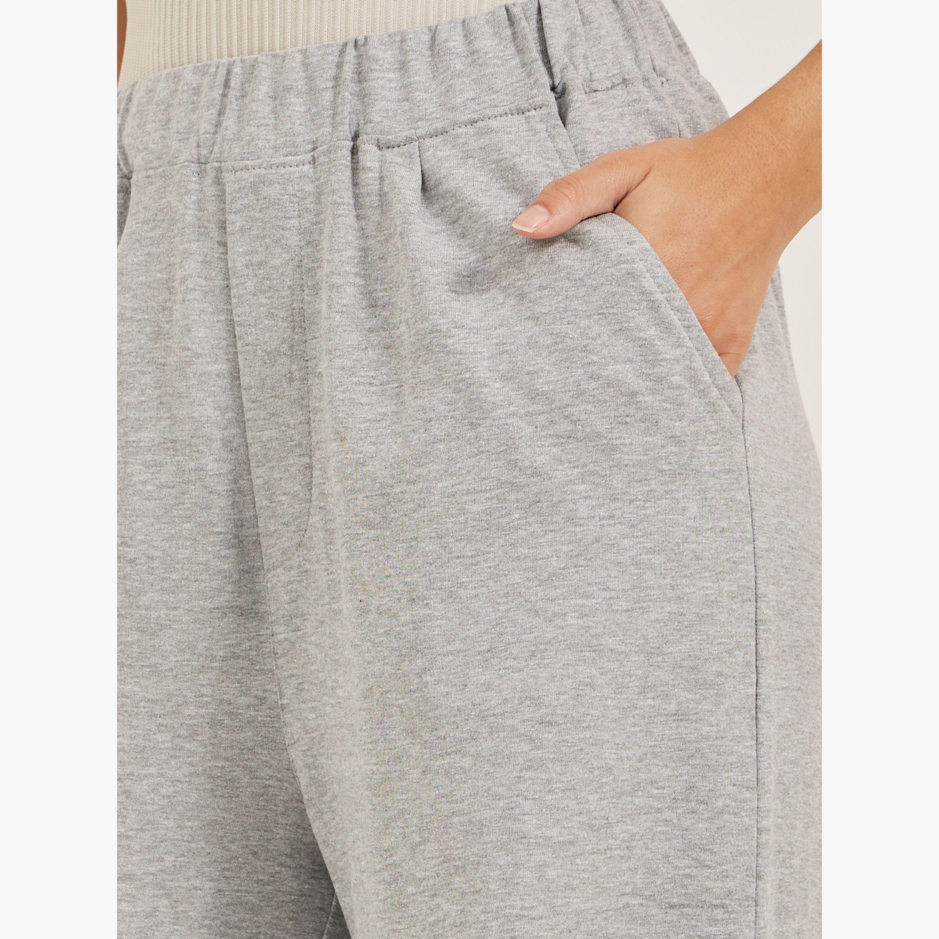 Styli Solid Elasticated Waistband Wide Leg Joggers with Pockets-women-clothing-bottoms-joggers-image-3