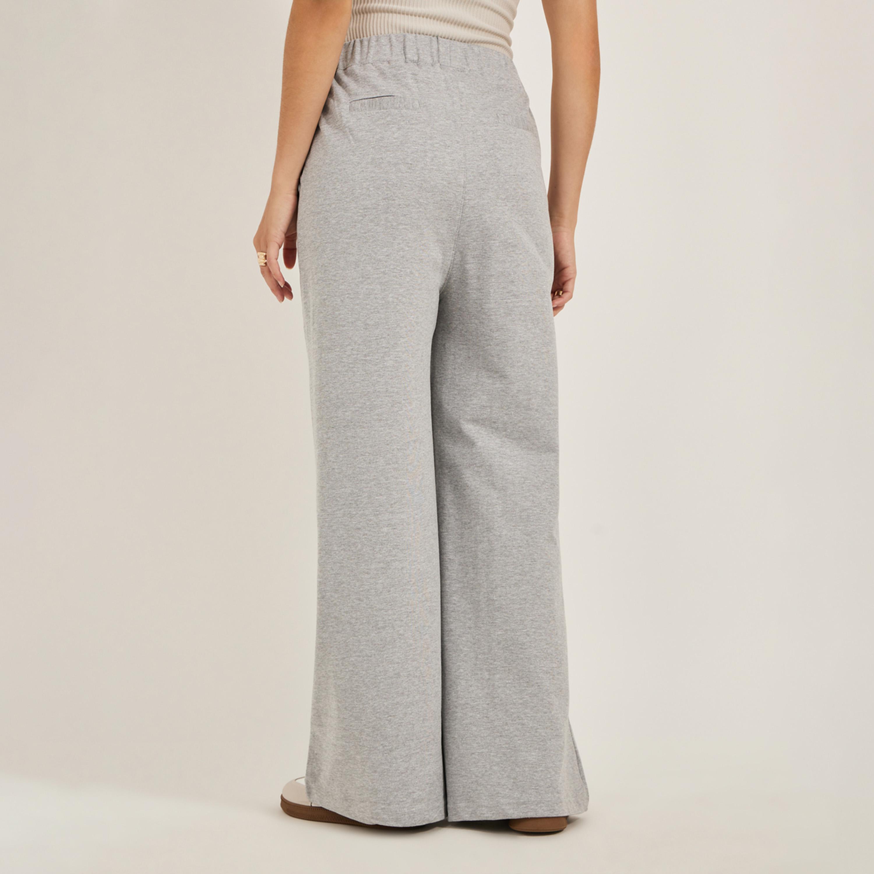 Styli Solid Elasticated Waistband Wide Leg Joggers with Pockets-women-clothing-bottoms-joggers-image-4