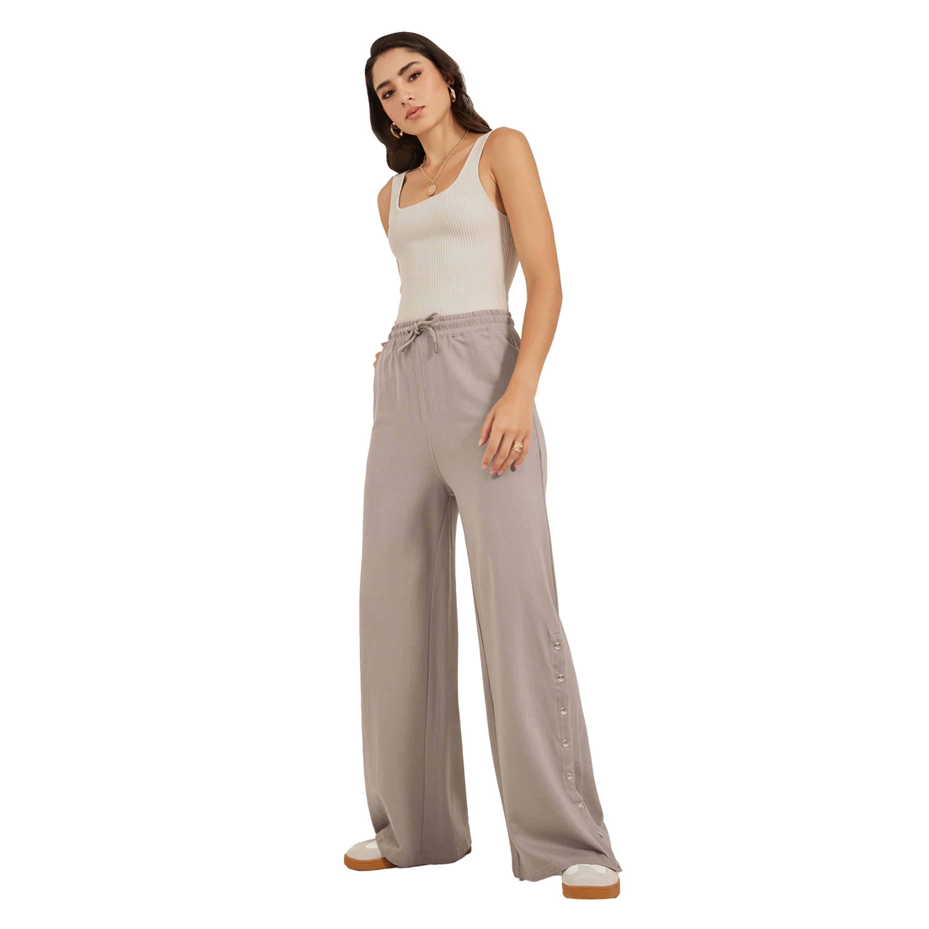 Styli Solid Side Snap Button Hem Joggers-women-clothing-bottoms-joggers-image-1