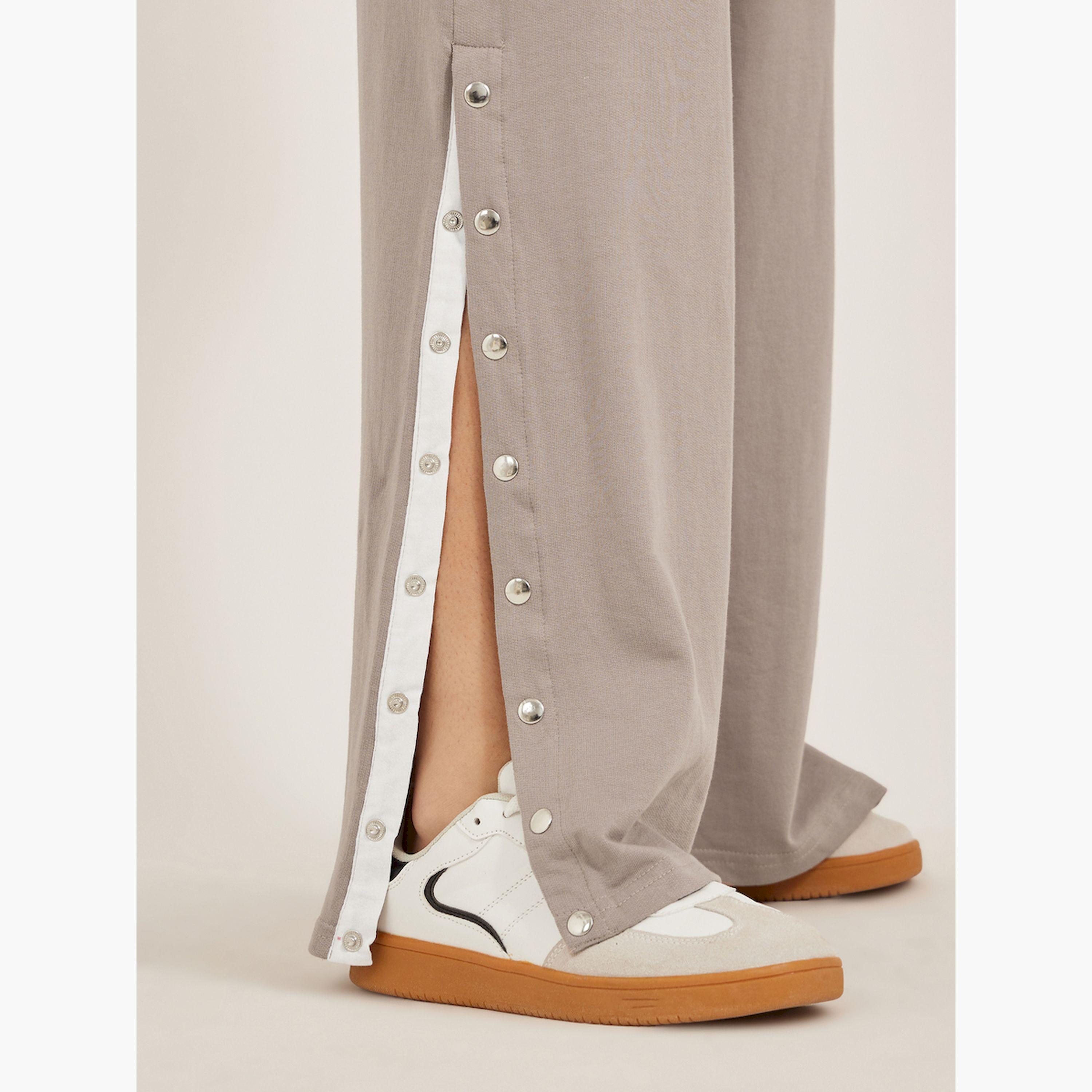 Styli Solid Side Snap Button Hem Joggers-women-clothing-bottoms-joggers-image-4