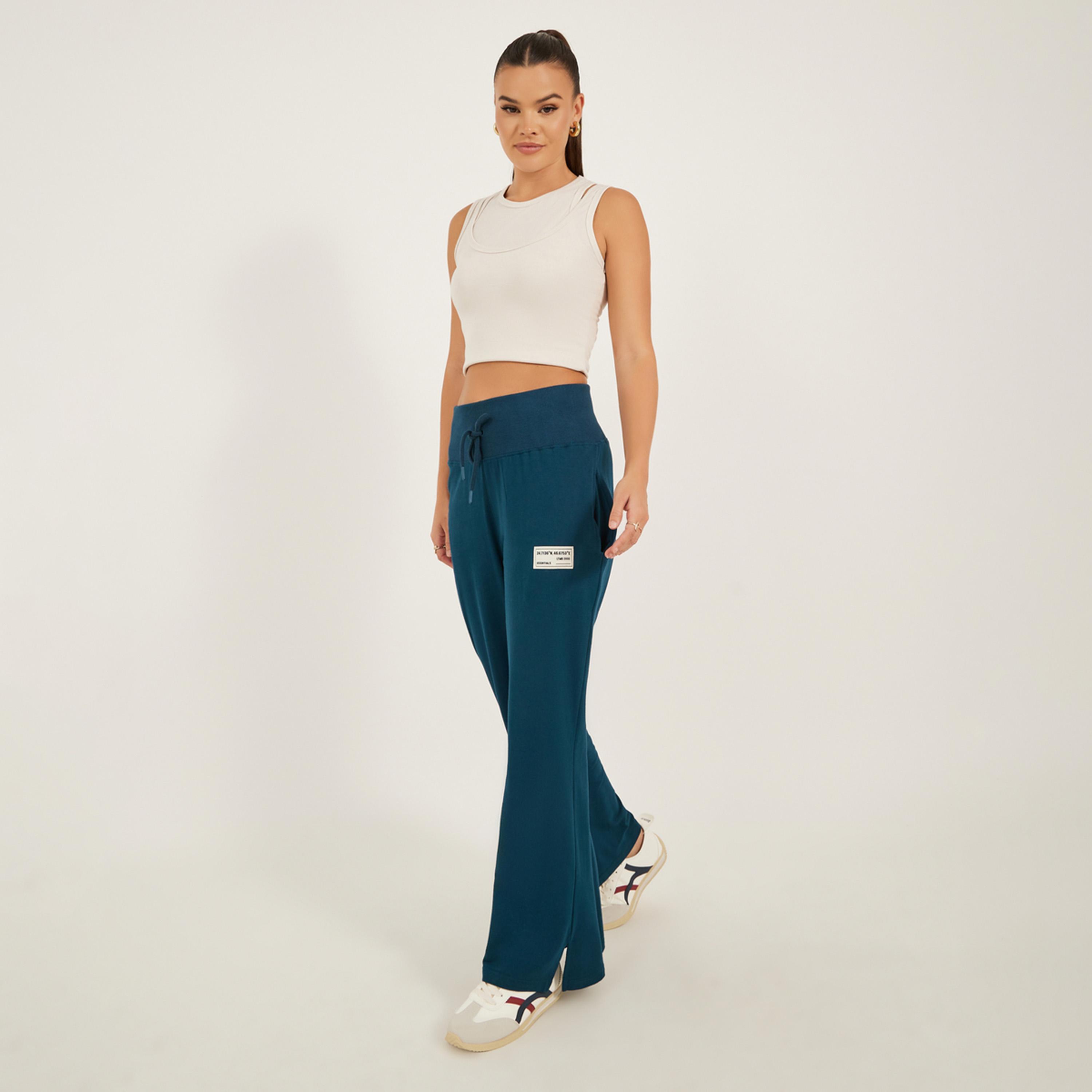 Styli Badge Detail Wide Leg Joggers with Side Slit-women-clothing-bottoms-joggers-image-1