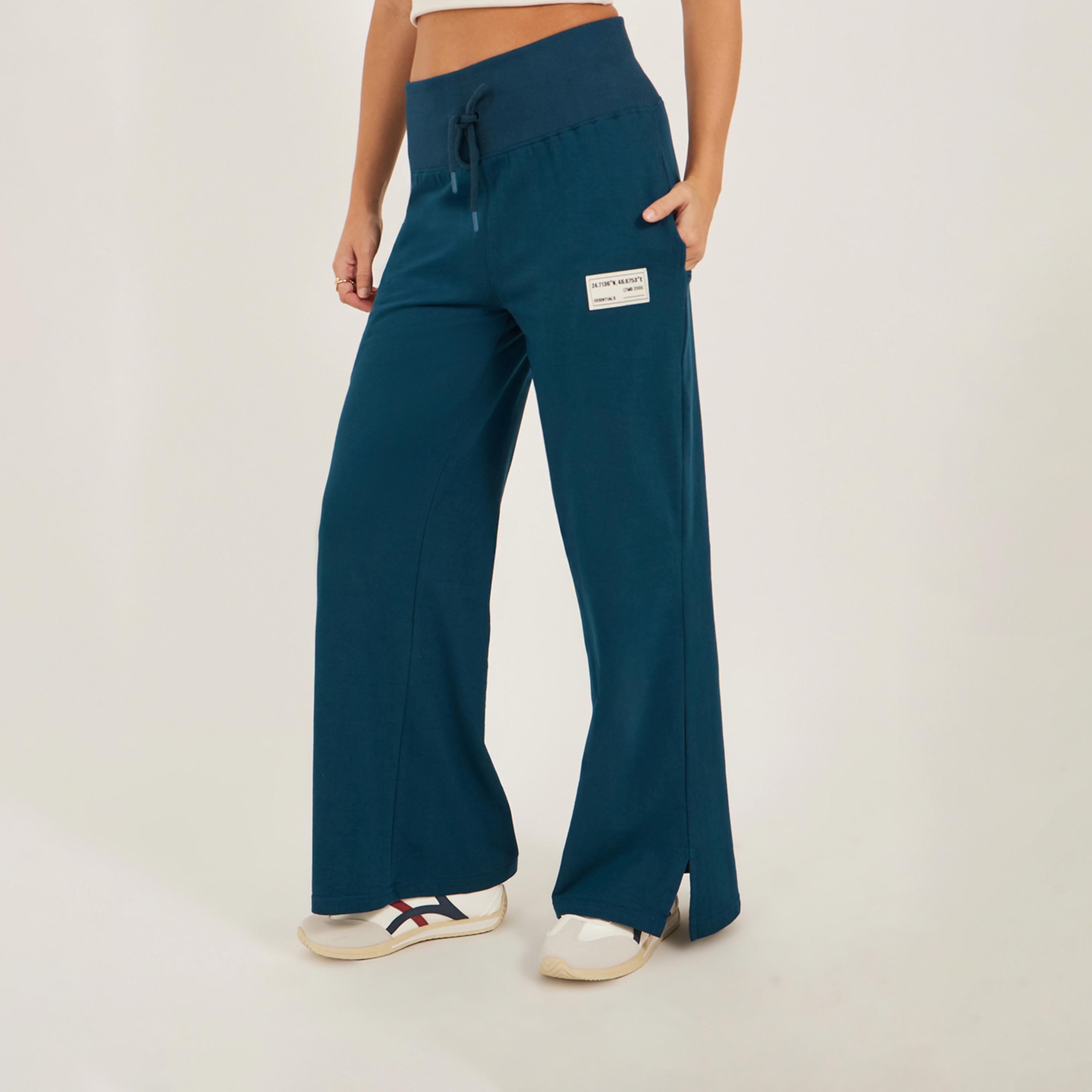 Styli Badge Detail Wide Leg Joggers with Side Slit-women-clothing-bottoms-joggers-image-2