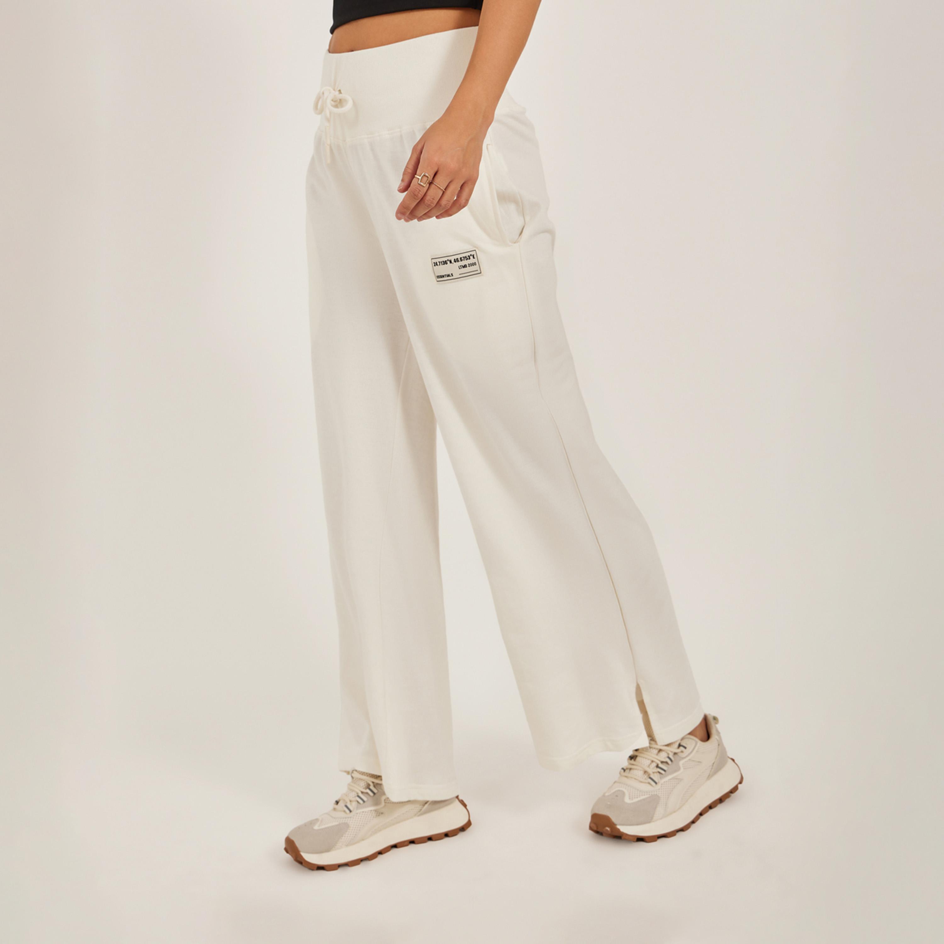 Styli Badge Detail Wide Leg Joggers with Side Slit-women-clothing-bottoms-joggers-image-2