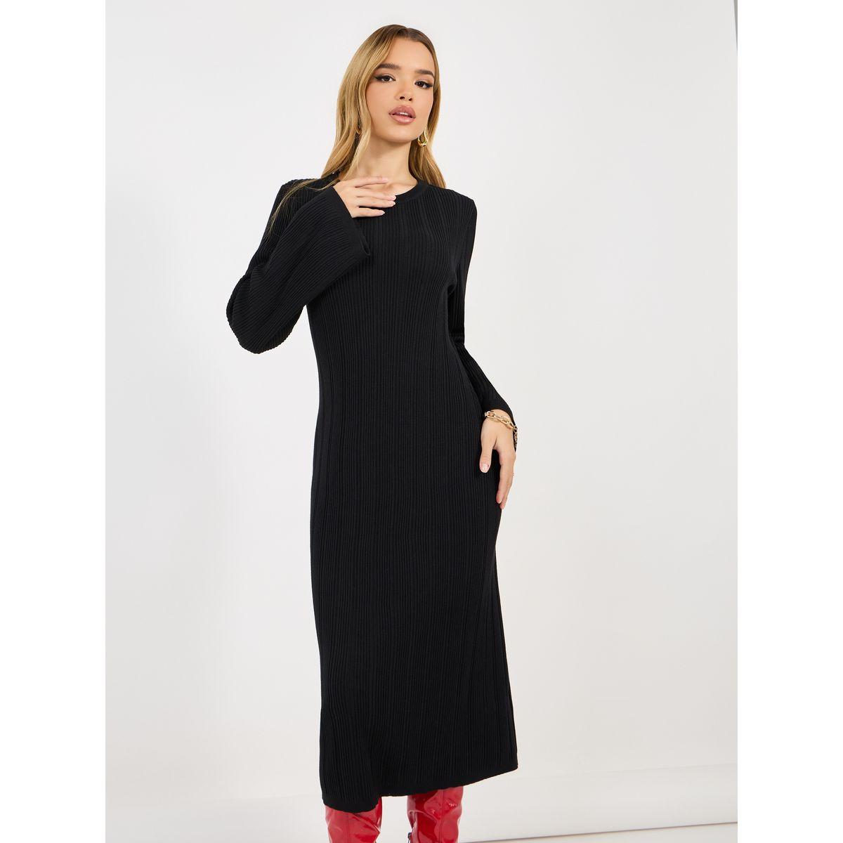 Styli Textured Knit Round Neck Sheath Midi Dress-women-clothing-dresses-image-2