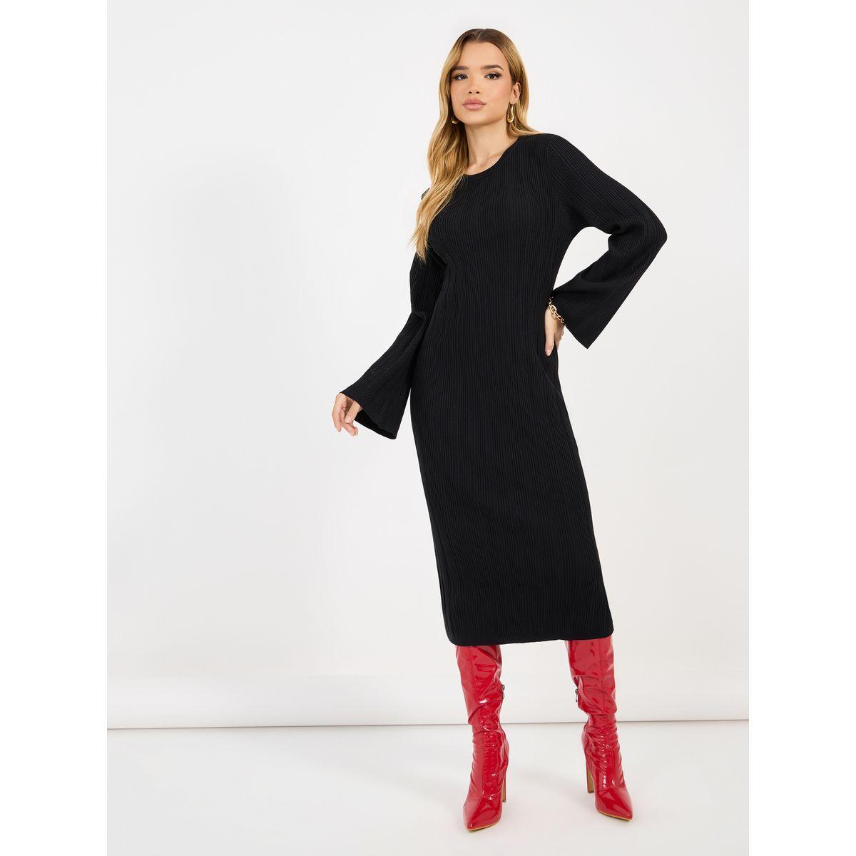 Styli Textured Knit Round Neck Sheath Midi Dress-women-clothing-dresses-image-4