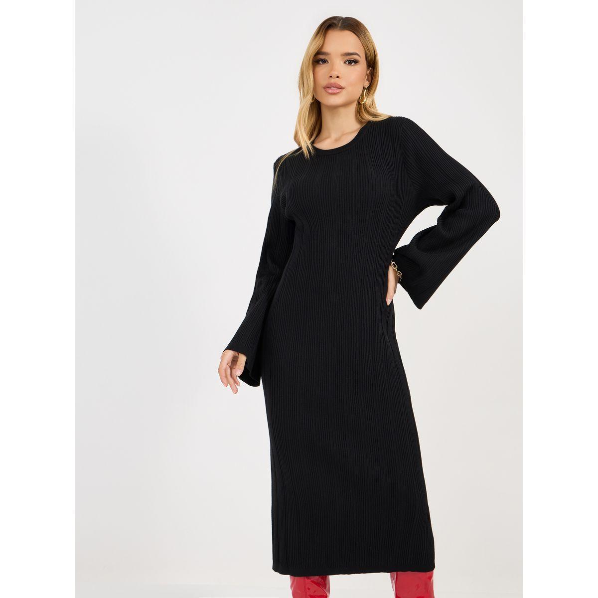 فستان ميدي محبوك بياقة دائرية وتفاصيل بارزة الملمس-women-clothing-dresses-image-5