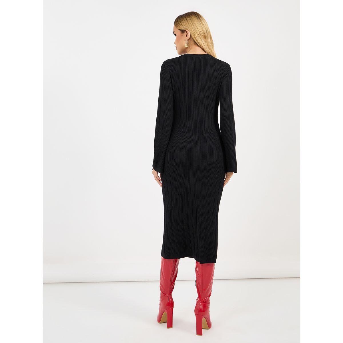 Styli Textured Knit Round Neck Sheath Midi Dress-women-clothing-dresses-image-6