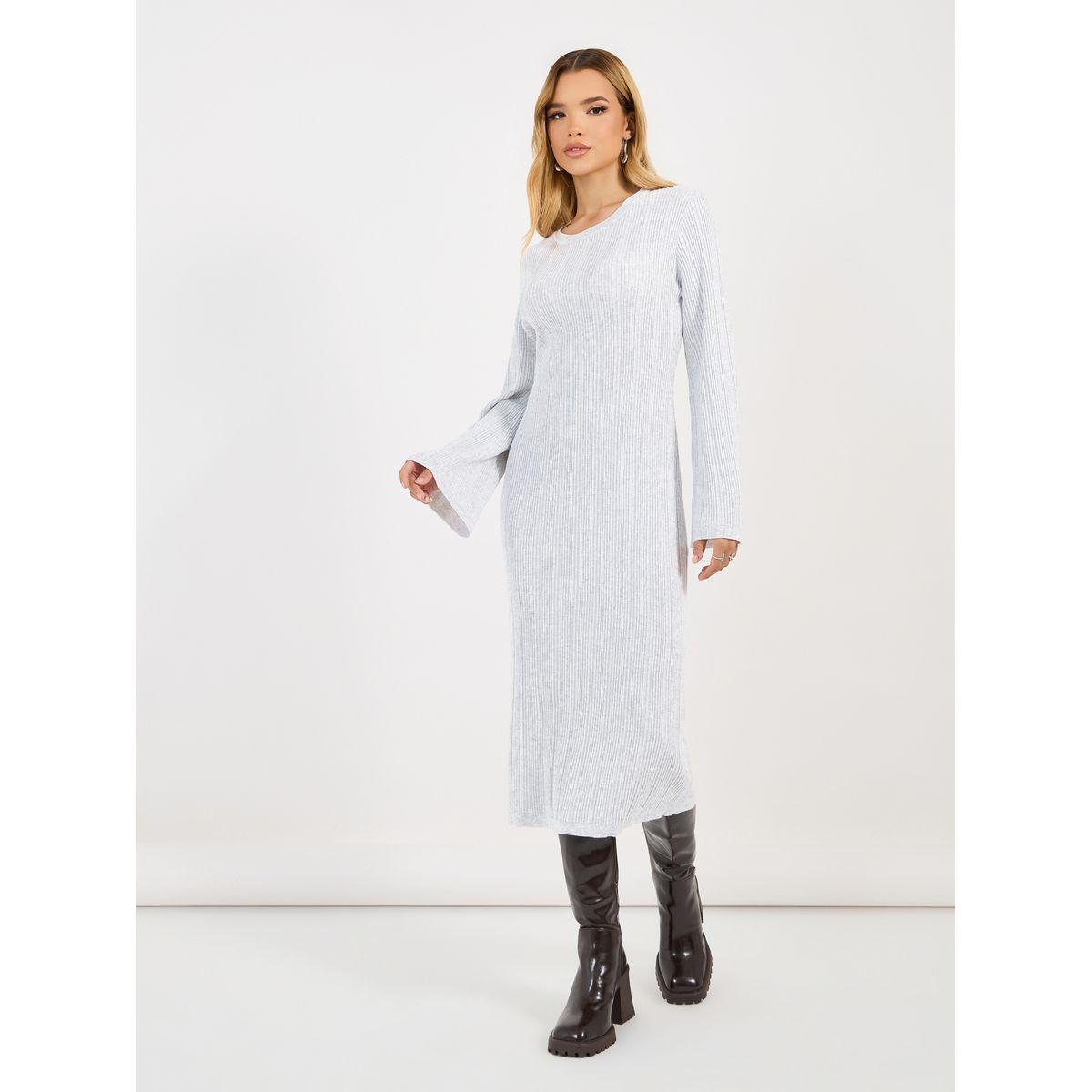 Styli Textured Knit Round Neck Sheath Midi Dress-women-clothing-dresses-image-4