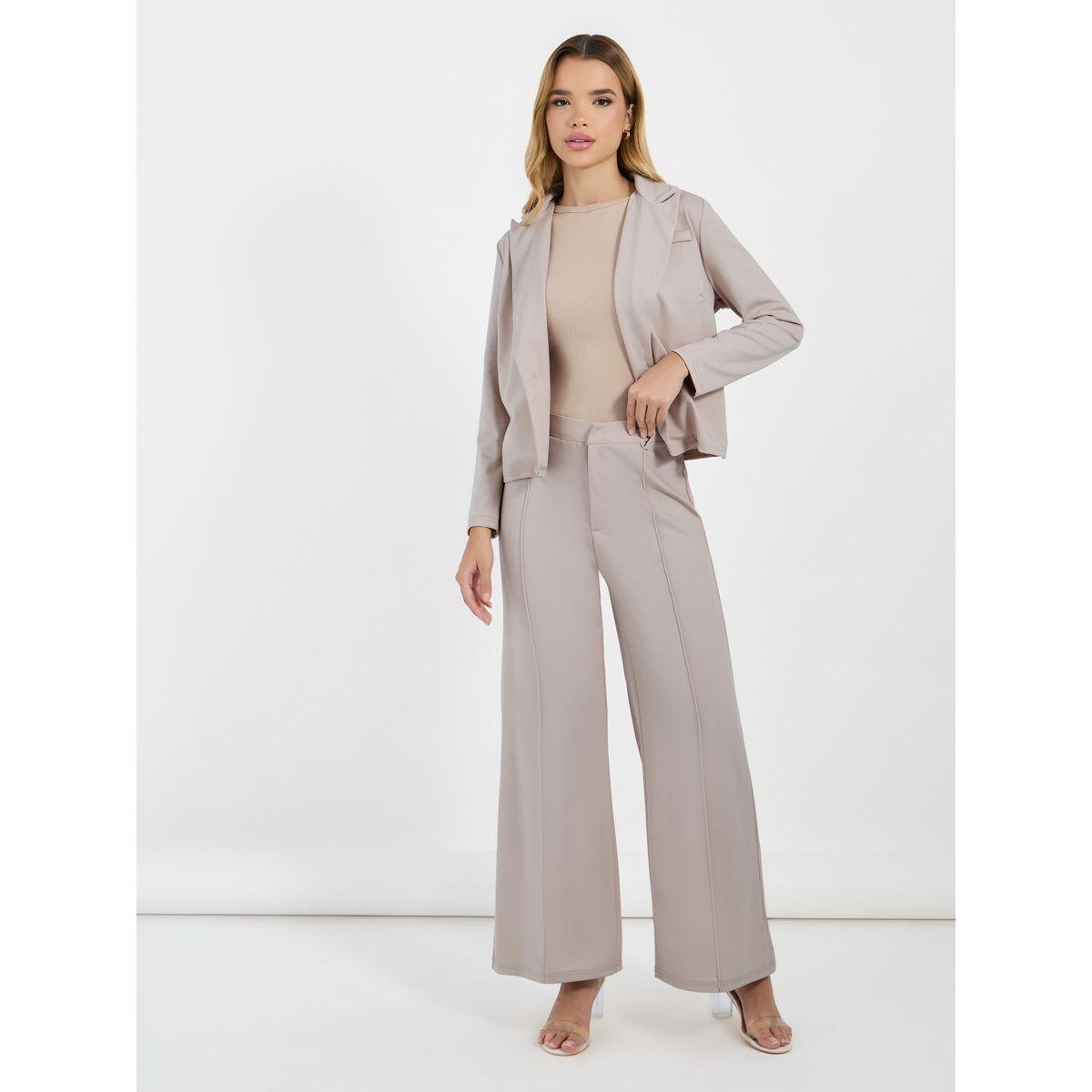 Styli Regular Fit Short Length Blazer & Wide Leg Tailored Pants Co-Ords-women-clothing-coordsets-image-1
