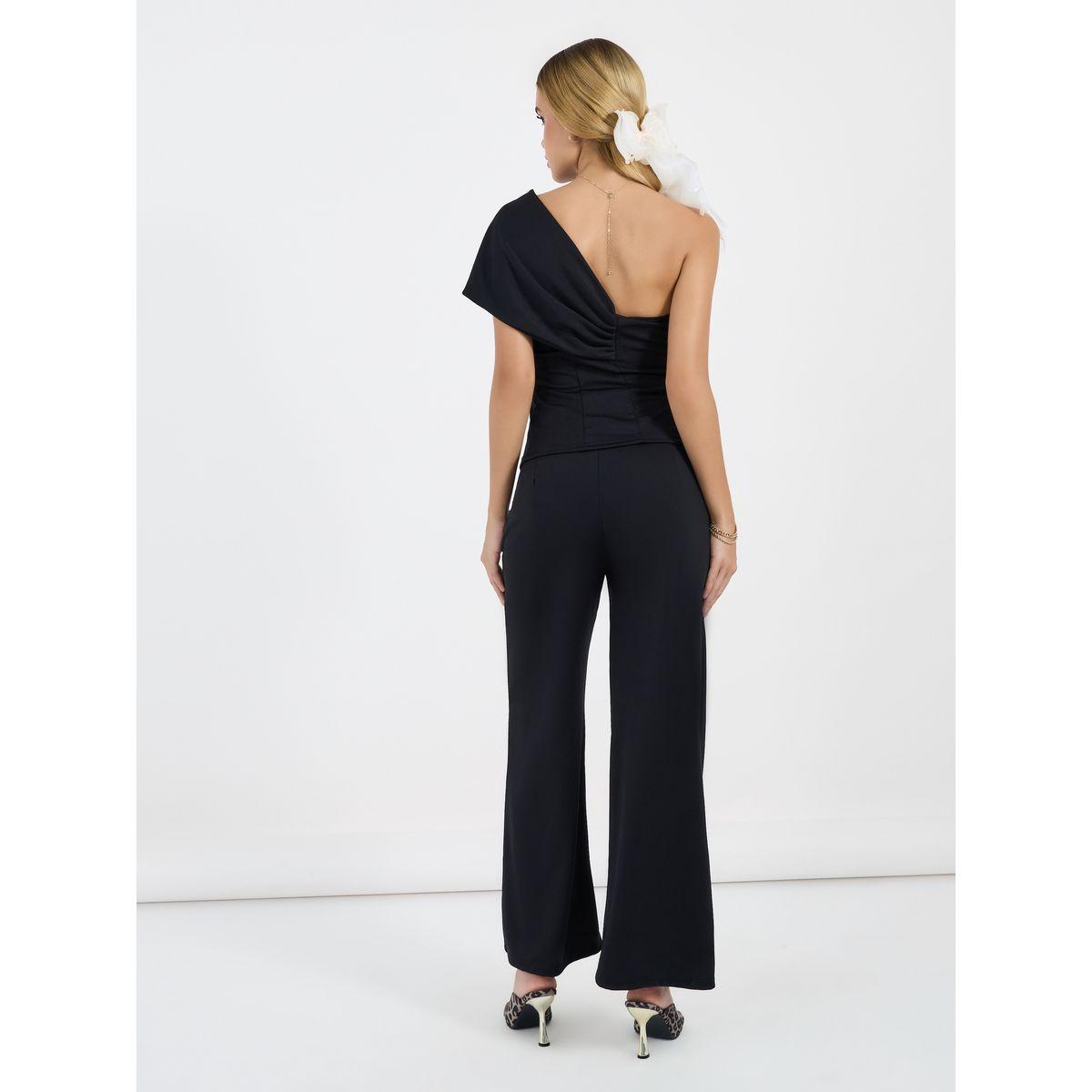 بنطال بأرجل واسعة مع بلوزة محبوكة بكتف واحد-women-clothing-coordsets-image-4