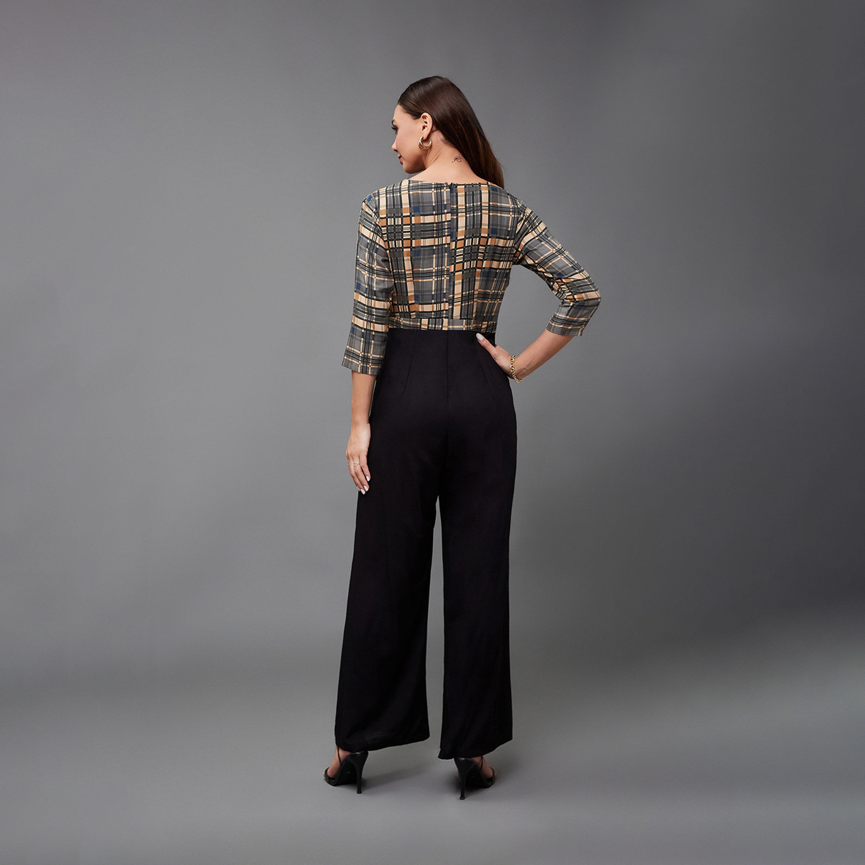 Styli Checkered Wrap Wide Leg Viscose Jumpsuit With Tie-Up Detail-women-clothing-jumpsuits-image-3