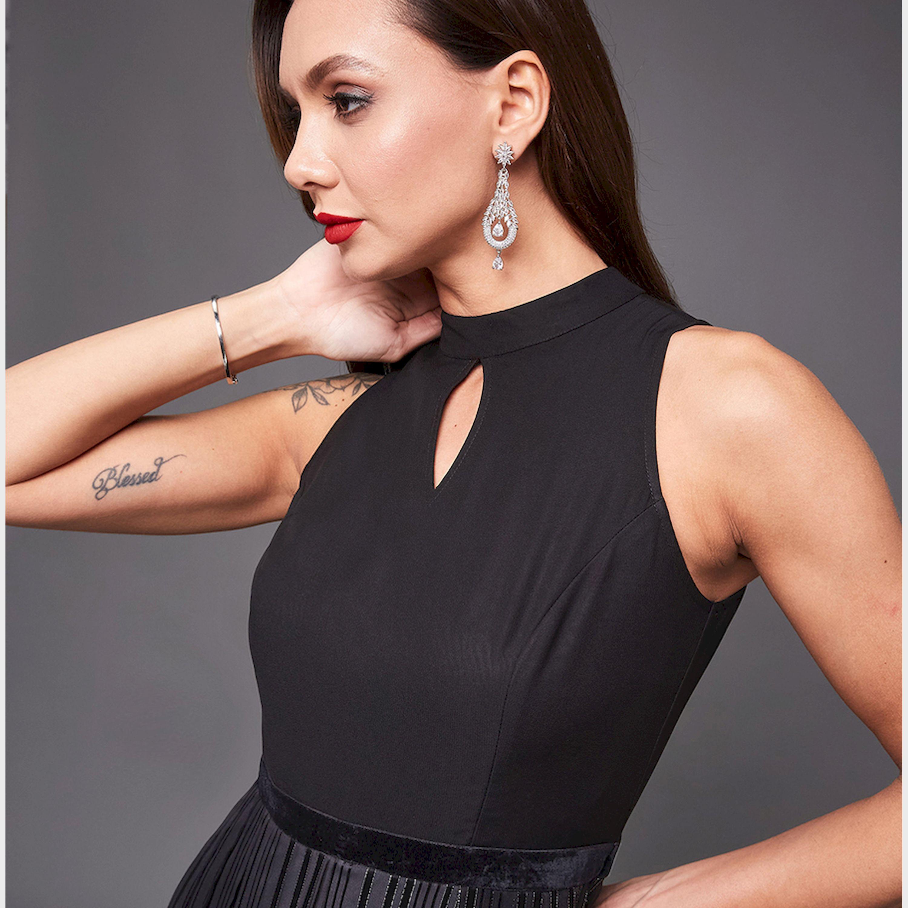 ستايلي - جمبسوت واسع الساق بدون أكمام بفتحة رقبة صغيرة وكسرات-women-clothing-jumpsuits-image-3