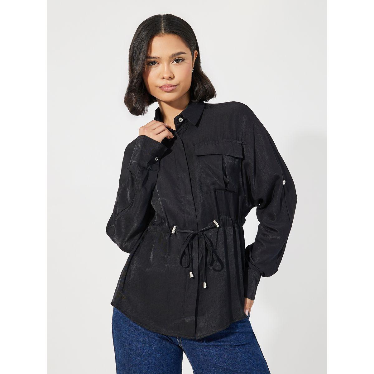 Styli Utility Pocket Shirt with Drawstring Tie-Ups-women-clothing-shirtsandblouses-shirts-image-1