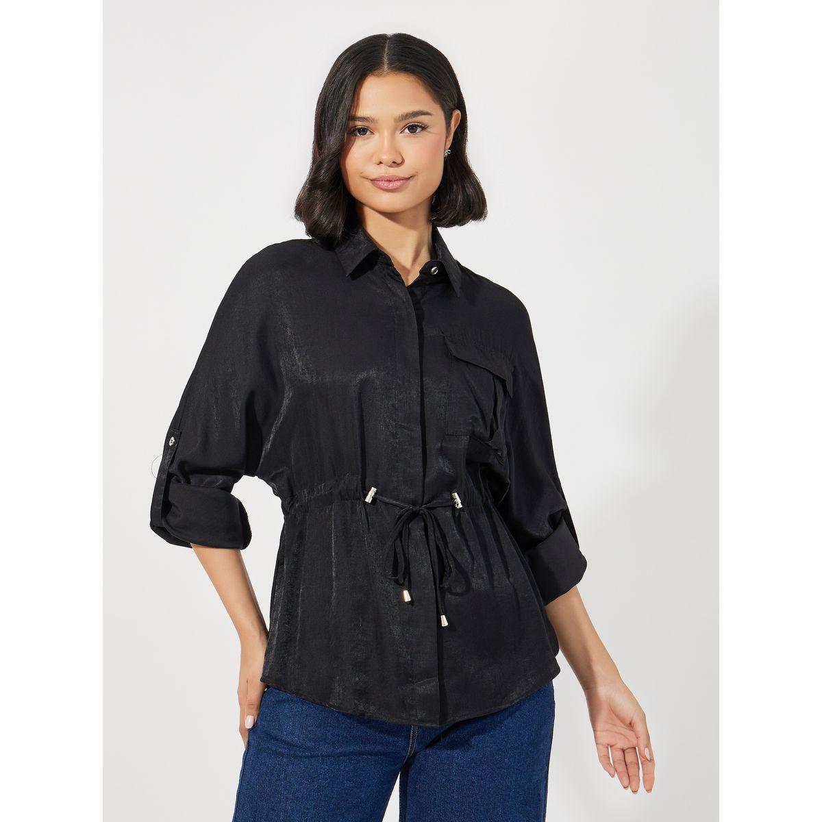 Styli Utility Pocket Shirt with Drawstring Tie-Ups-women-clothing-shirtsandblouses-shirts-image-2