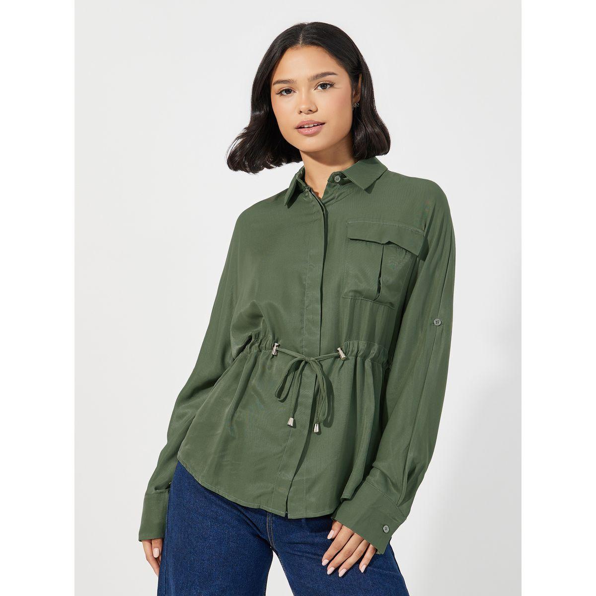 Styli Utility Pocket Shirt with Drawstring Tie-Ups-women-clothing-shirtsandblouses-shirts-image-1