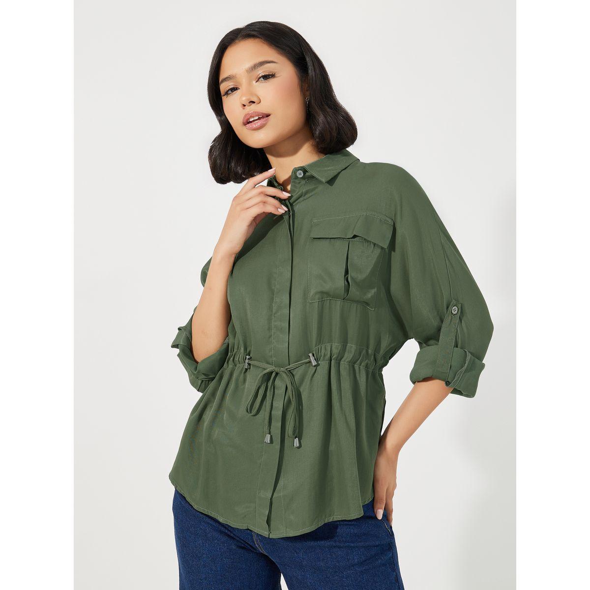 Styli Utility Pocket Shirt with Drawstring Tie-Ups-women-clothing-shirtsandblouses-shirts-image-2