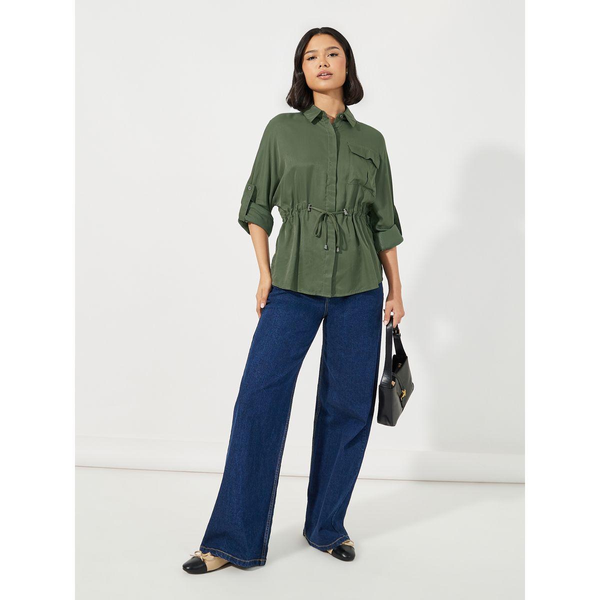 Styli Utility Pocket Shirt with Drawstring Tie-Ups-women-clothing-shirtsandblouses-shirts-image-3