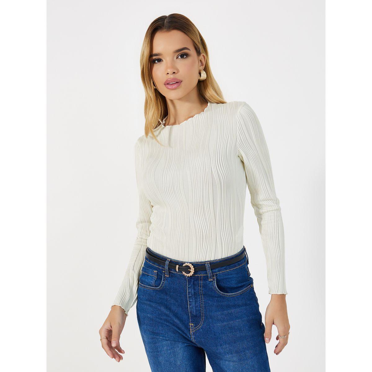 Styli Textured Striped Long Sleeves Bodysuit-women-clothing-tshirts-image-3
