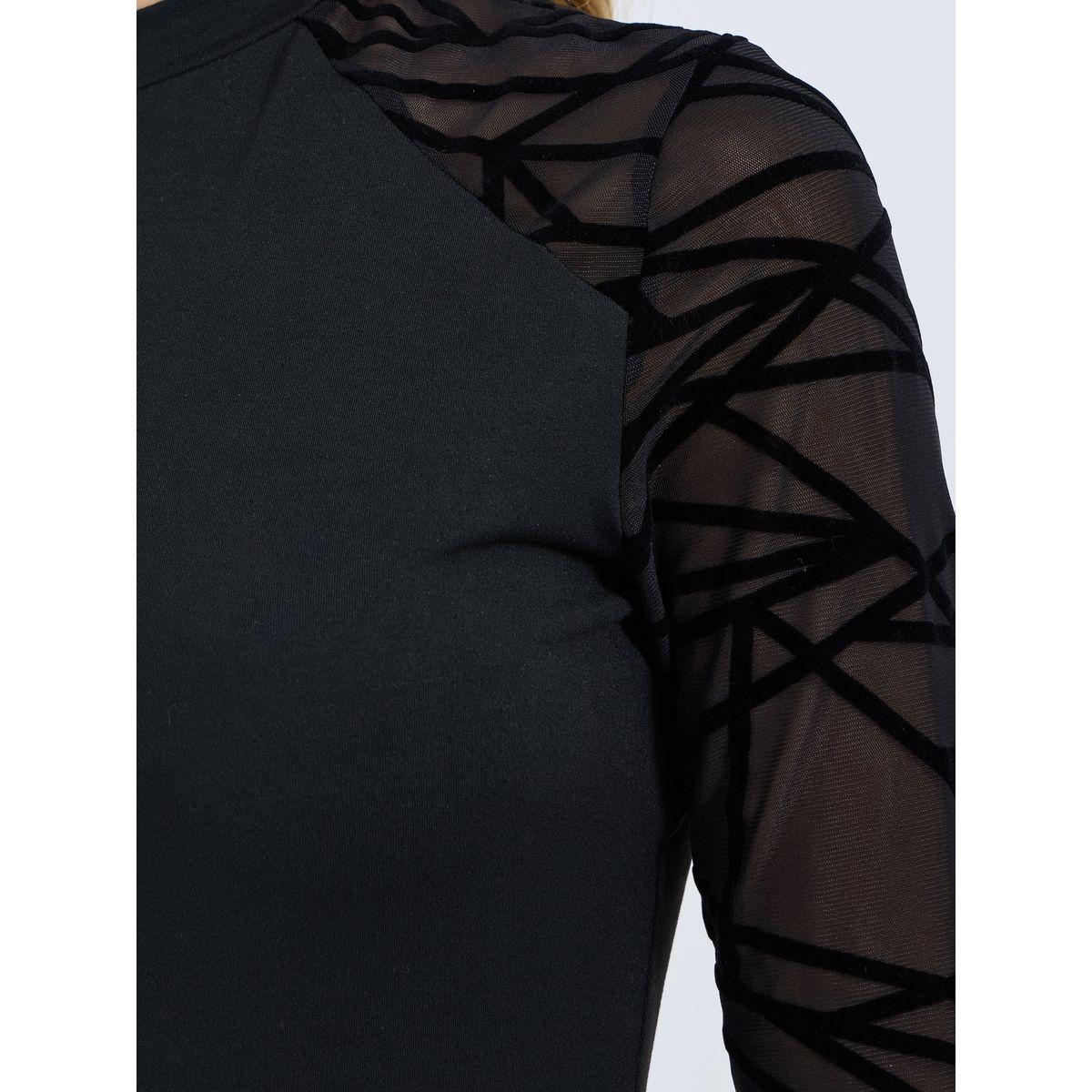 Styli High Neck Knit Bodysuit with Mesh Sleeves-women-clothing-tshirts-image-4