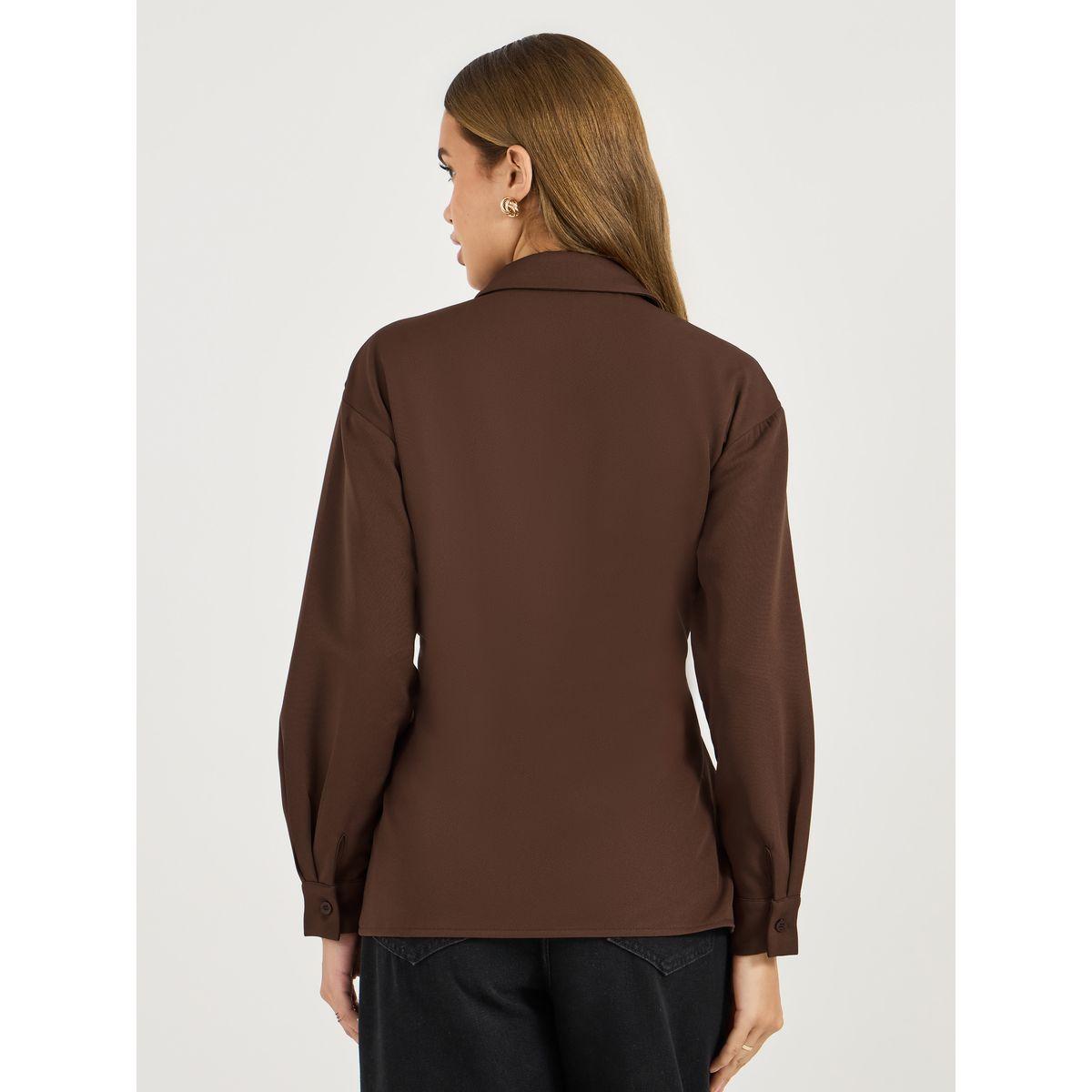 بلوزة طويلة سادة مزينة برباط جانبي-women-clothing-shirtsandblouses-shirts-image-4