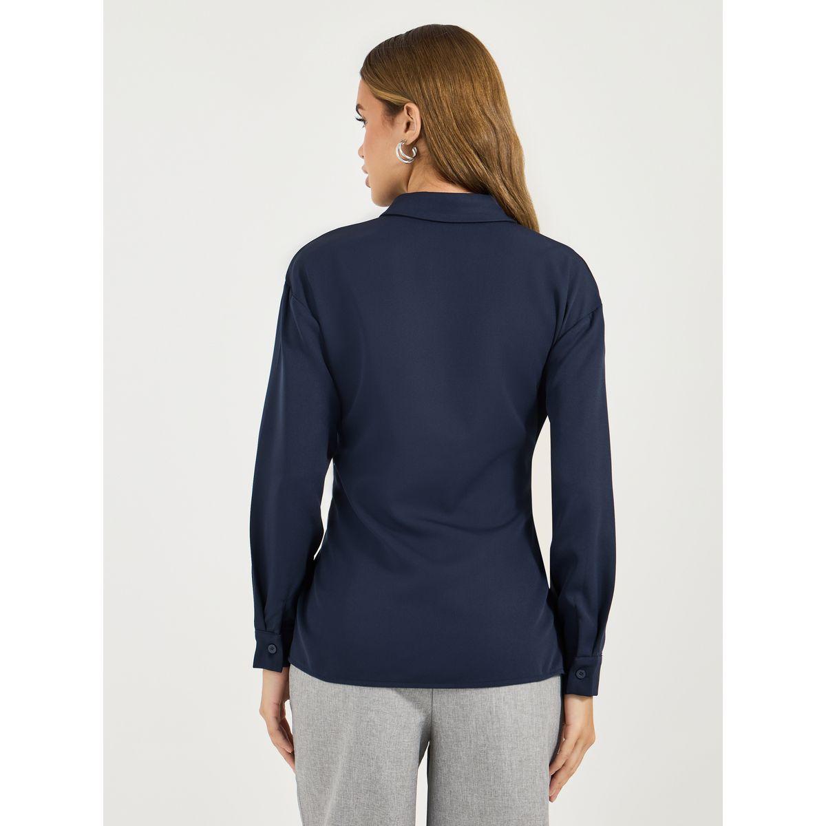Styli Solid Longline Shirt with Side Belt Detail-women-clothing-shirtsandblouses-shirts-image-4