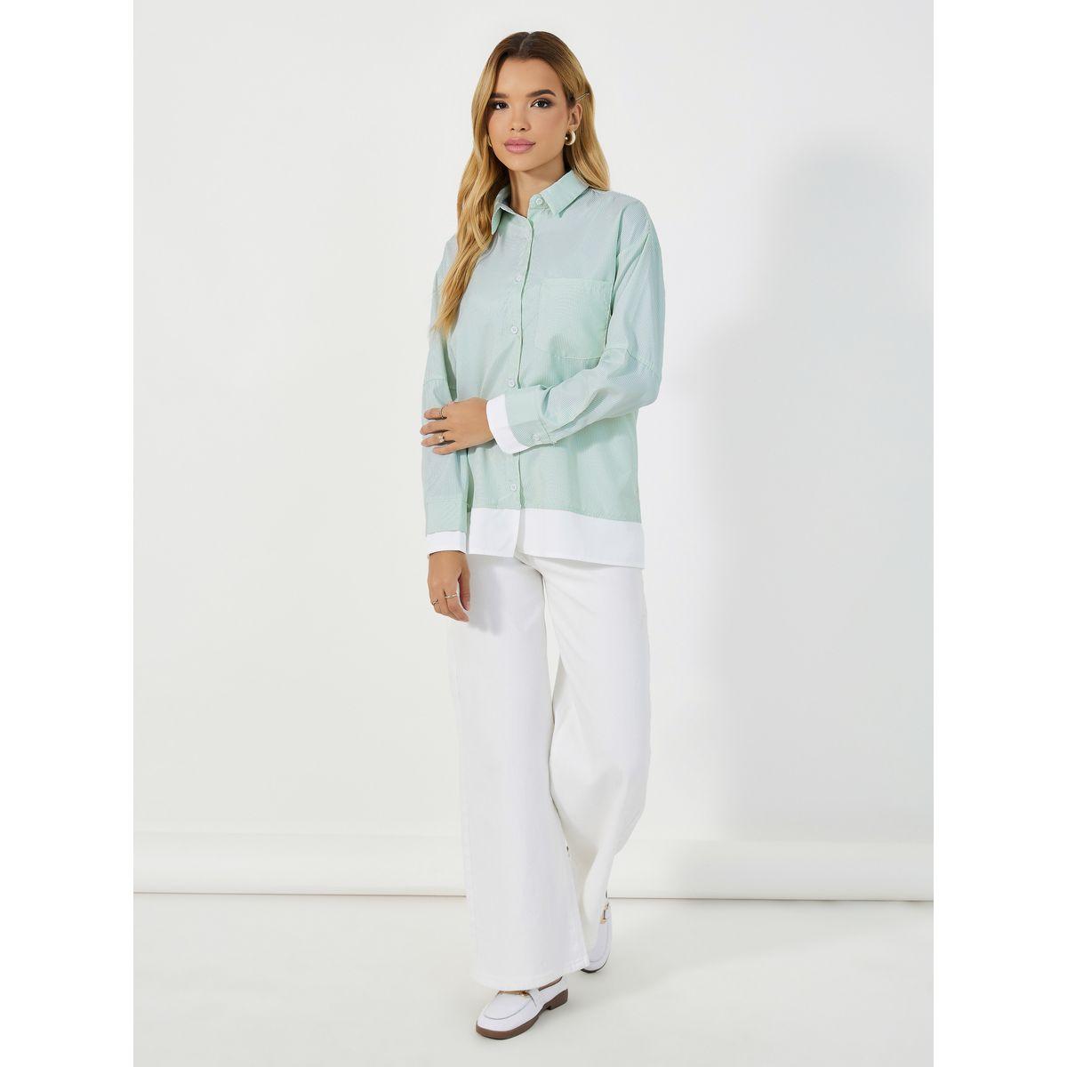 Styli Striped Regular Fit Shirt with Contrast Hem-women-clothing-shirtsandblouses-shirts-image-4