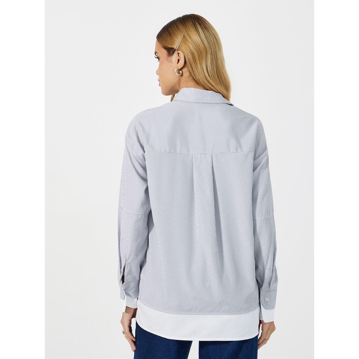 بلوزة مخططة مع حواف بتفاصيل مُتباينة-women-clothing-shirtsandblouses-shirts-image-4