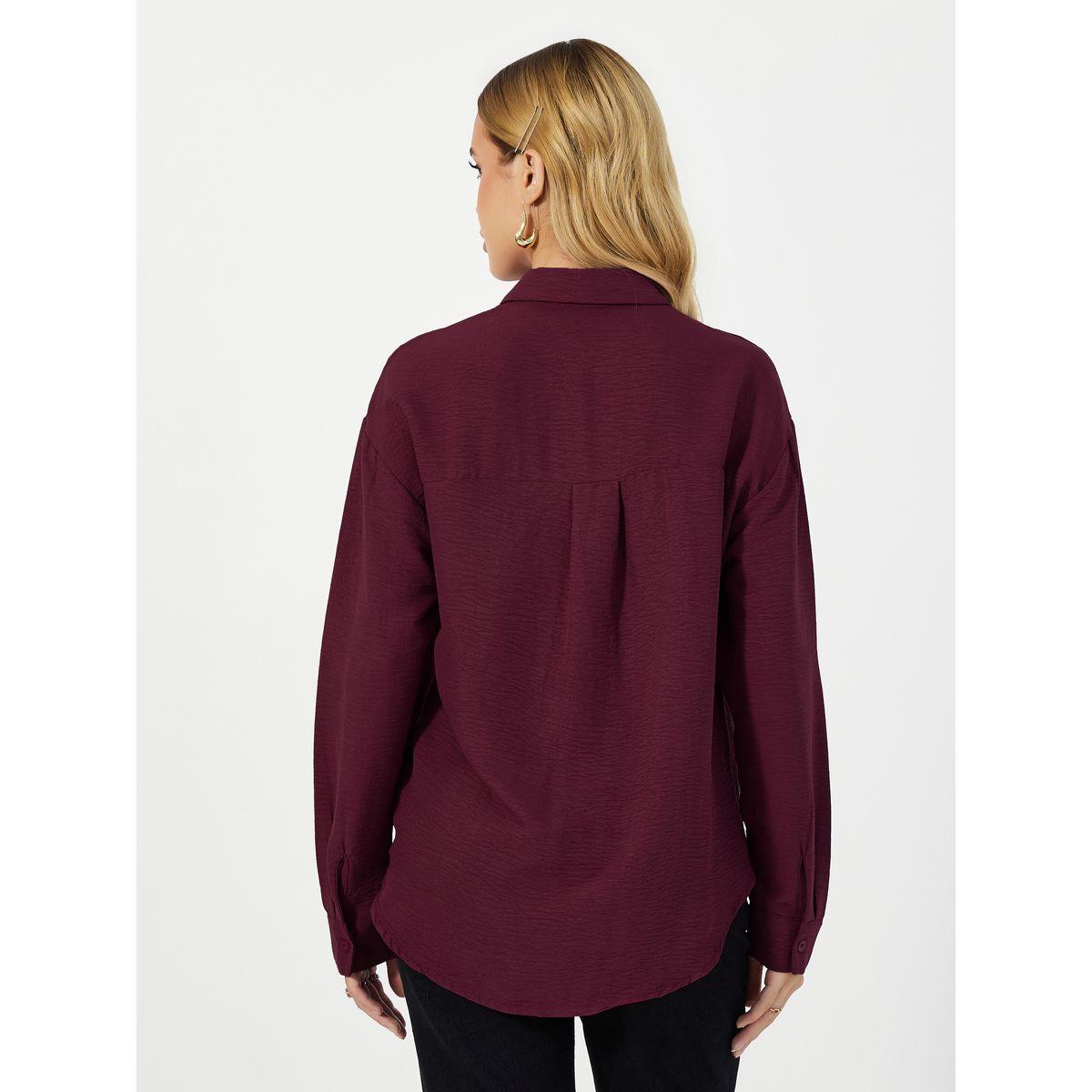 Styli Textured Oversized Shirt with Button Placket-women-clothing-shirtsandblouses-shirts-image-4