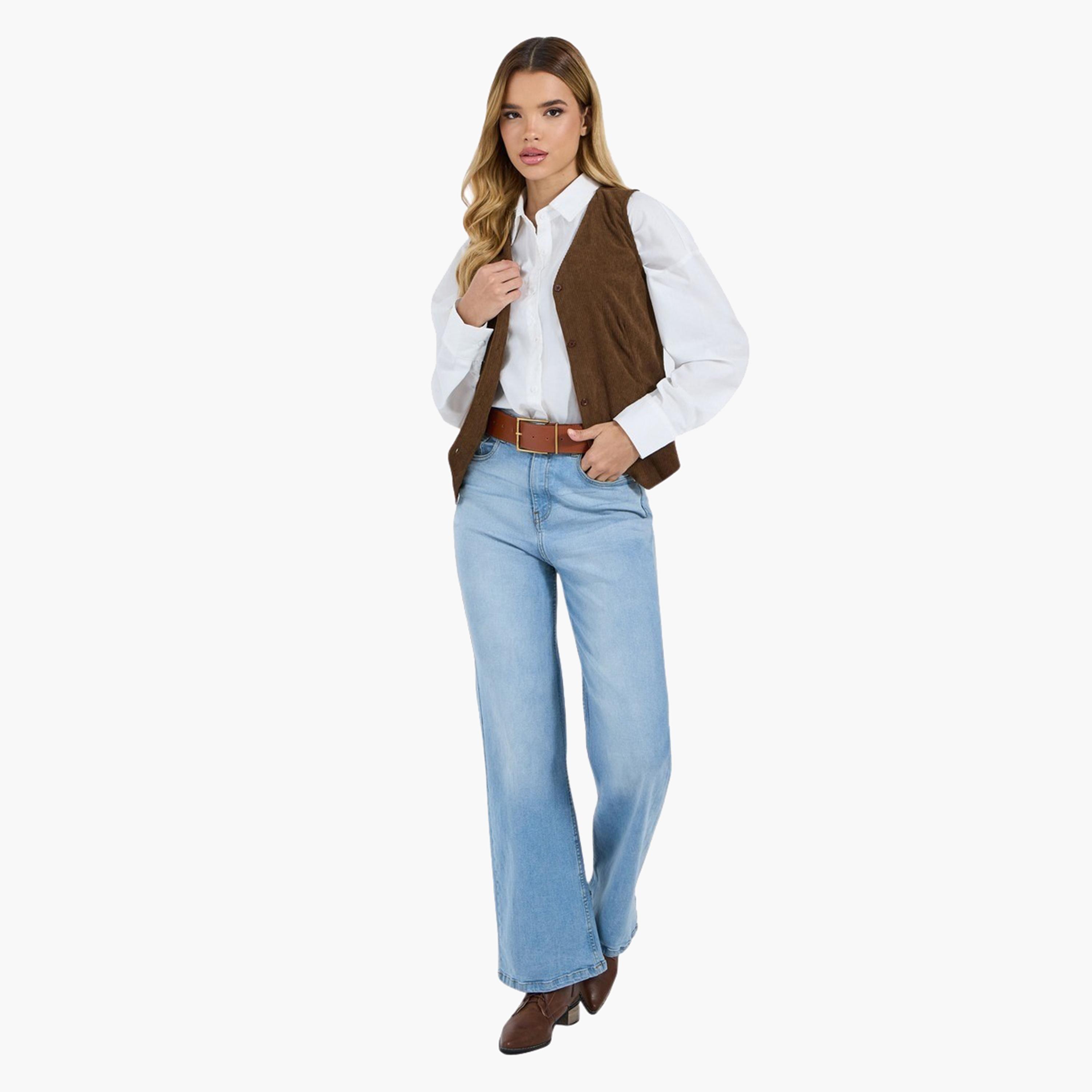 ستايلي - سترة نسائية كوردروي بني بدون أكمام بقصّة عادية-women-clothing-coatsandjackets-waistcoats-image-2