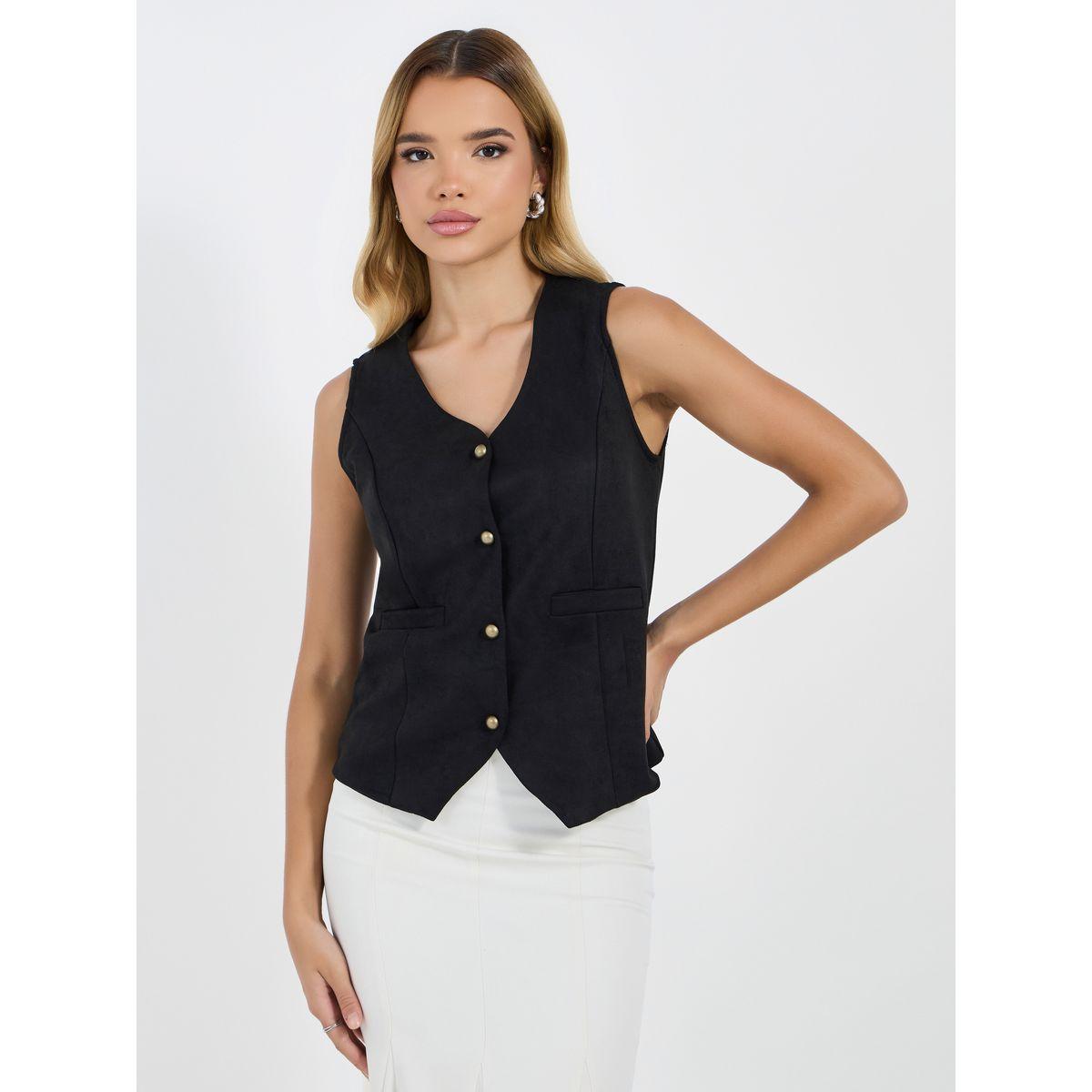 معطف سادة بمظهر جلد سويدي وأزرار-women-clothing-shirtsandblouses-blouses-image-4