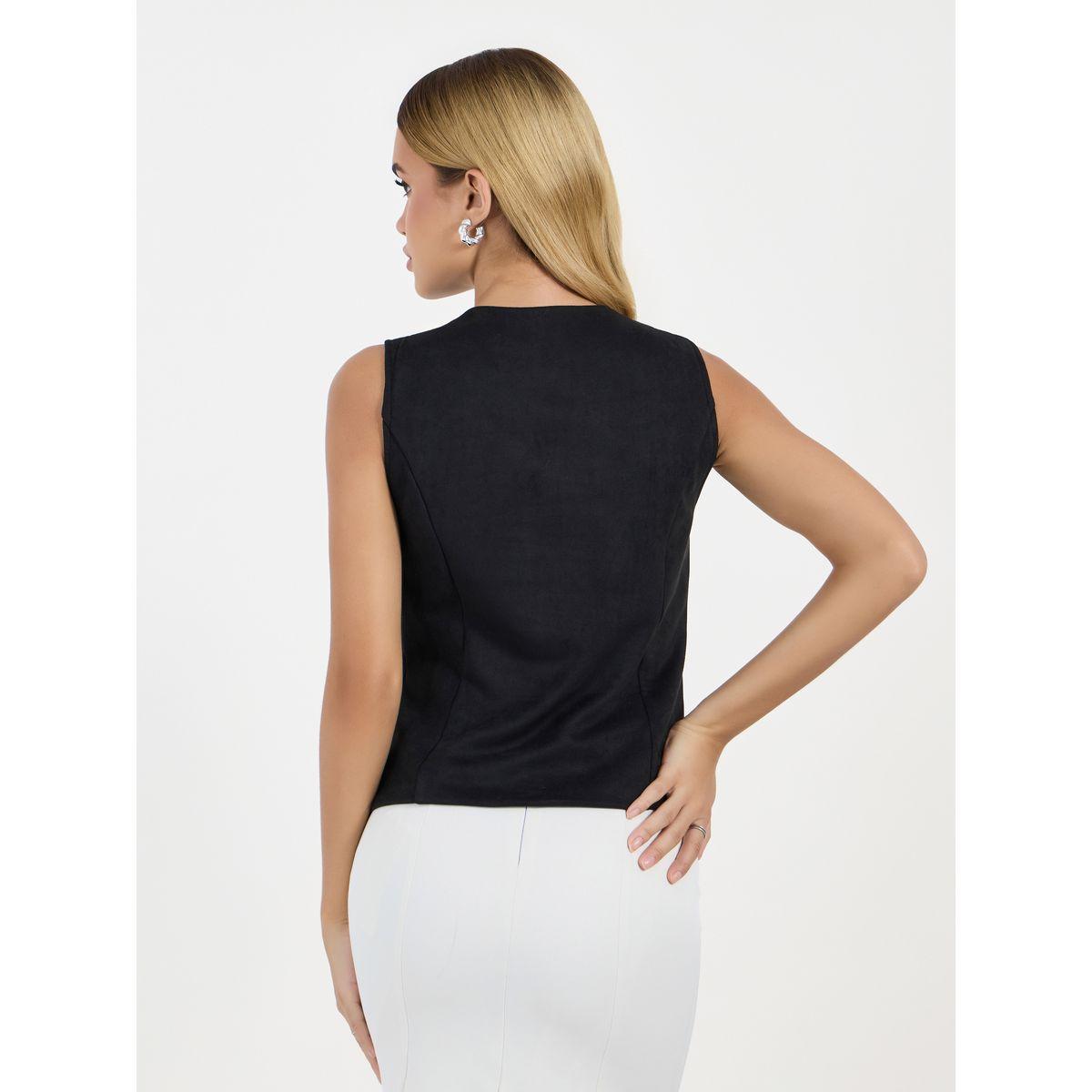 معطف سادة بمظهر جلد سويدي وأزرار-women-clothing-shirtsandblouses-blouses-image-1