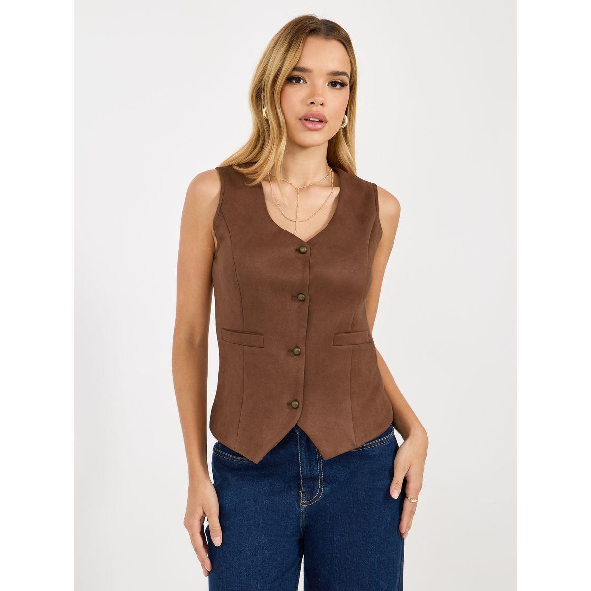 Styli Suede Look Waistcoat with Buttons-women-clothing-coatsandjackets-waistcoats-image-2
