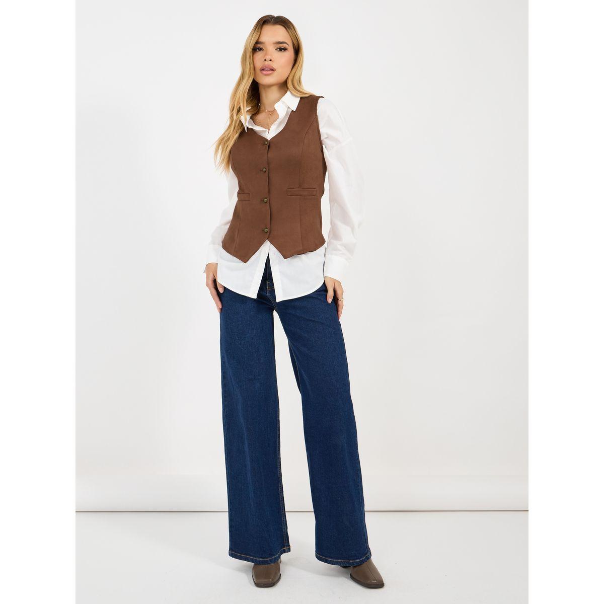 Styli Suede Look Waistcoat with Buttons-women-clothing-coatsandjackets-waistcoats-image-4