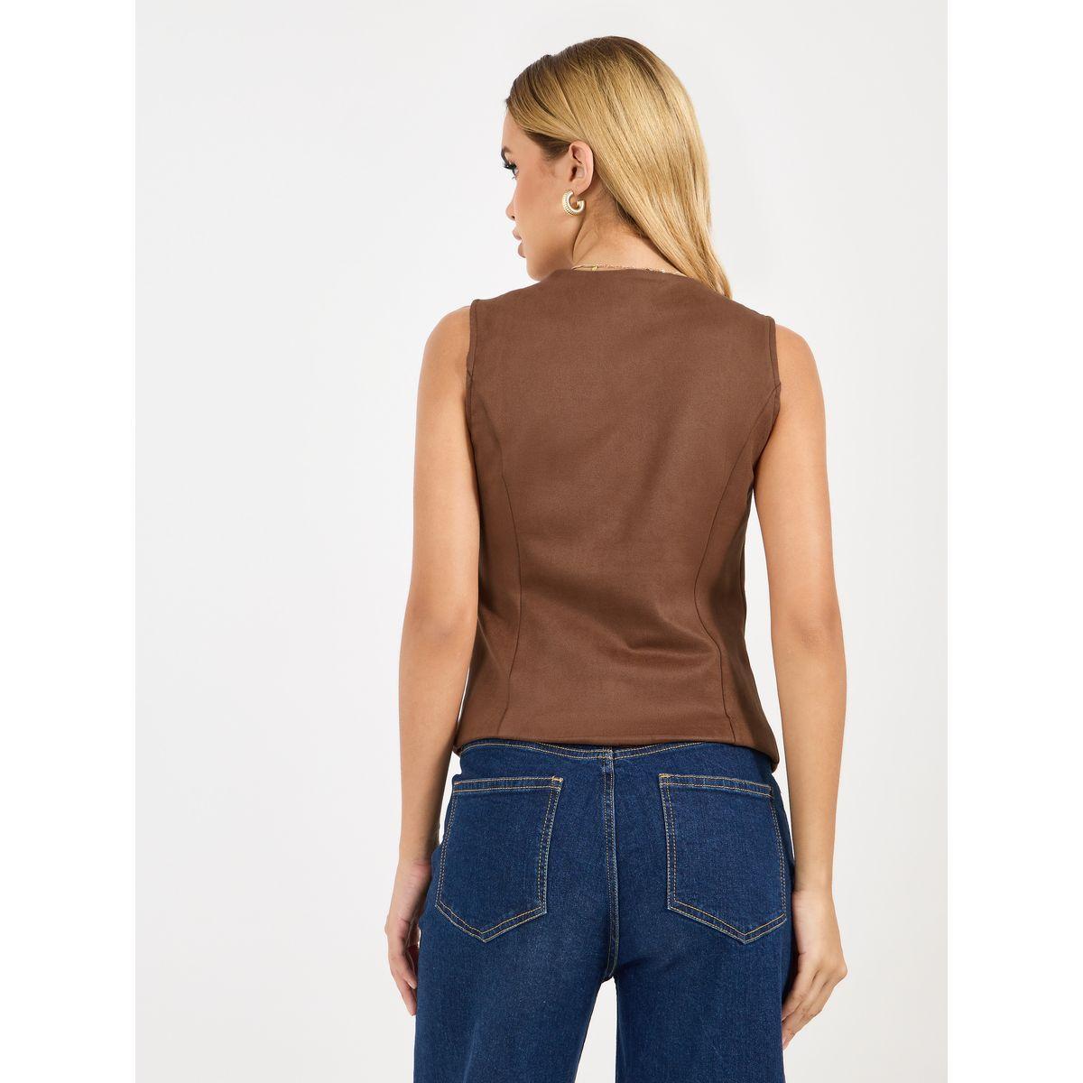 Styli Suede Look Waistcoat with Buttons-women-clothing-coatsandjackets-waistcoats-image-6