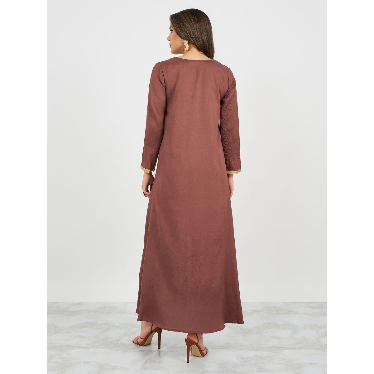 Texture V-Neck A-Line Jalabiya with Lace Detail-women-arabicclothing-jalabiyas-image-6