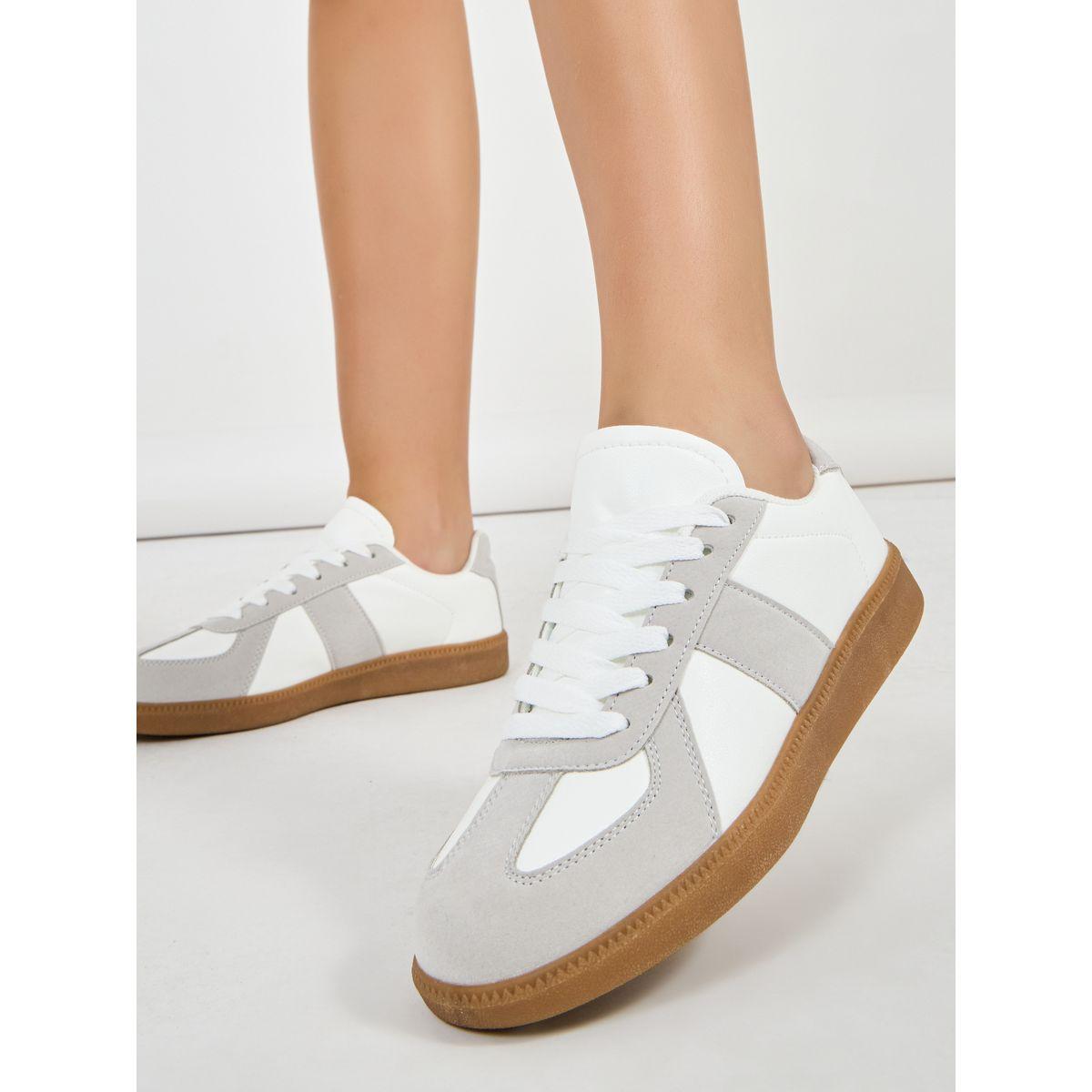 Styli Leather and Suede Look Gum Sole Sneakers-women-shoes-sneakers-image-1