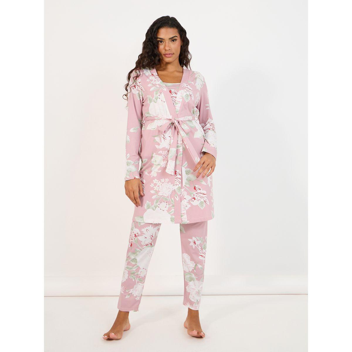 Styli Unwind Pack of 3 - Floral Print Cami, Trouser and Robe Set-women-clothing-nightwear-pyjamas-longsets-image-2