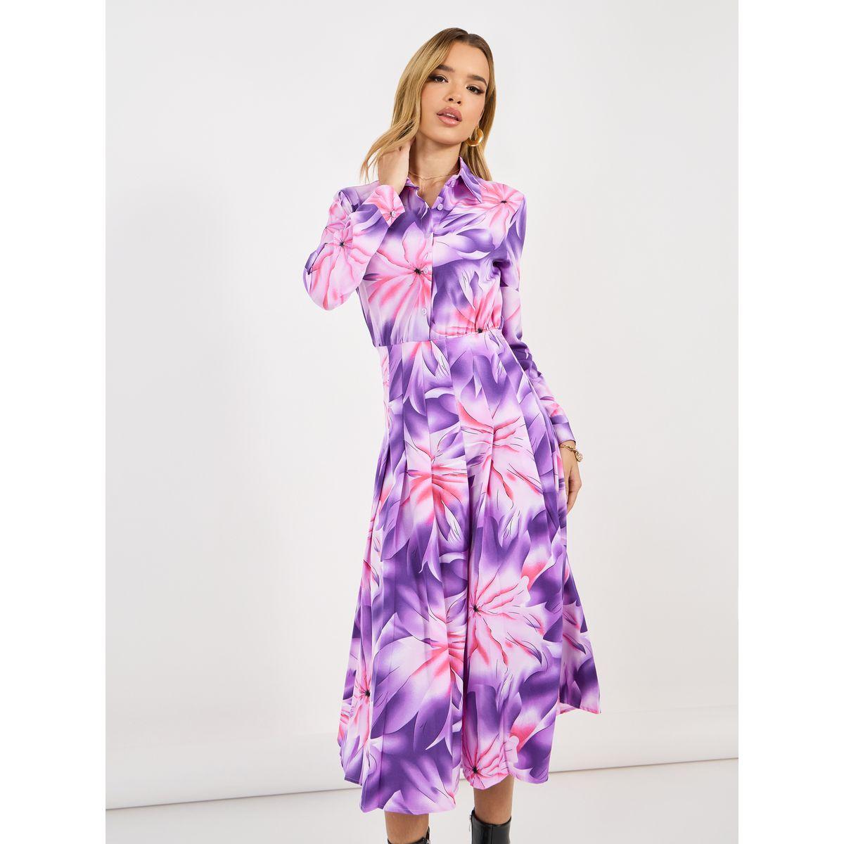 فستان ميدي بطبعة زهور وأكمام طويلة-women-clothing-dresses-image-4