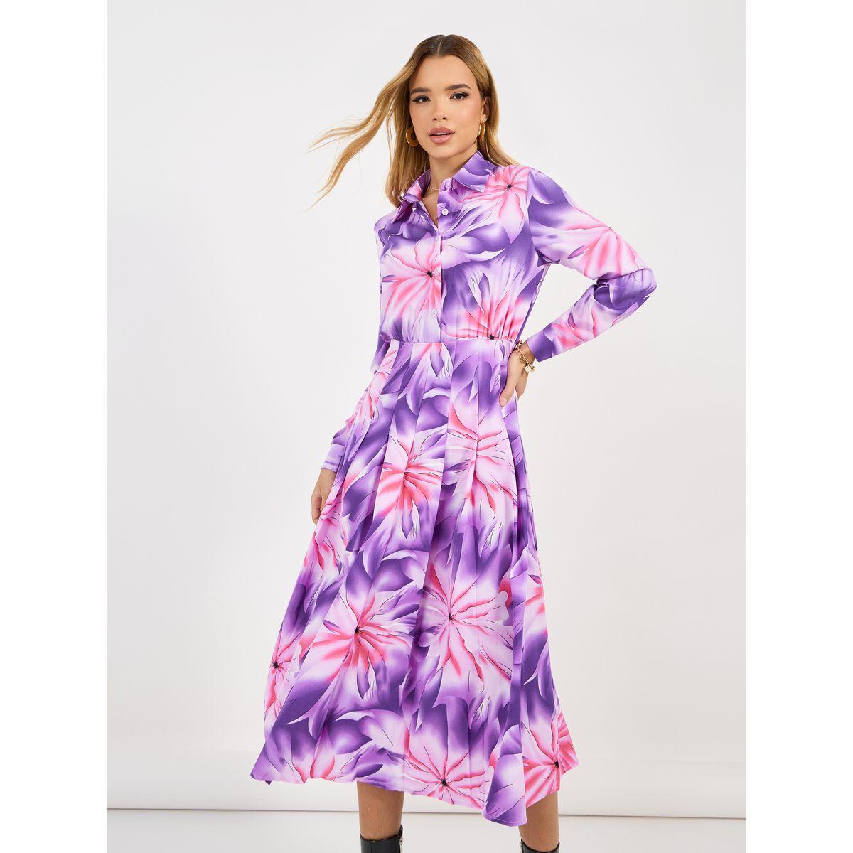فستان ميدي بطبعة زهور وأكمام طويلة-women-clothing-dresses-image-5