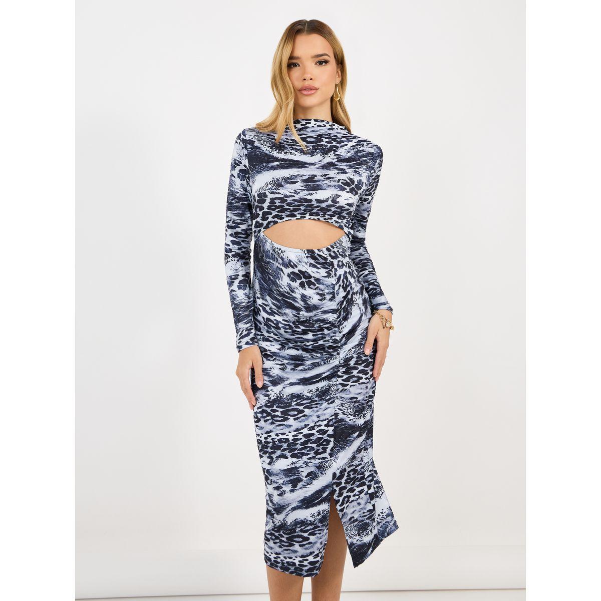 فستان ميدي بديكون بطبعة حيوان-women-clothing-dresses-image-2