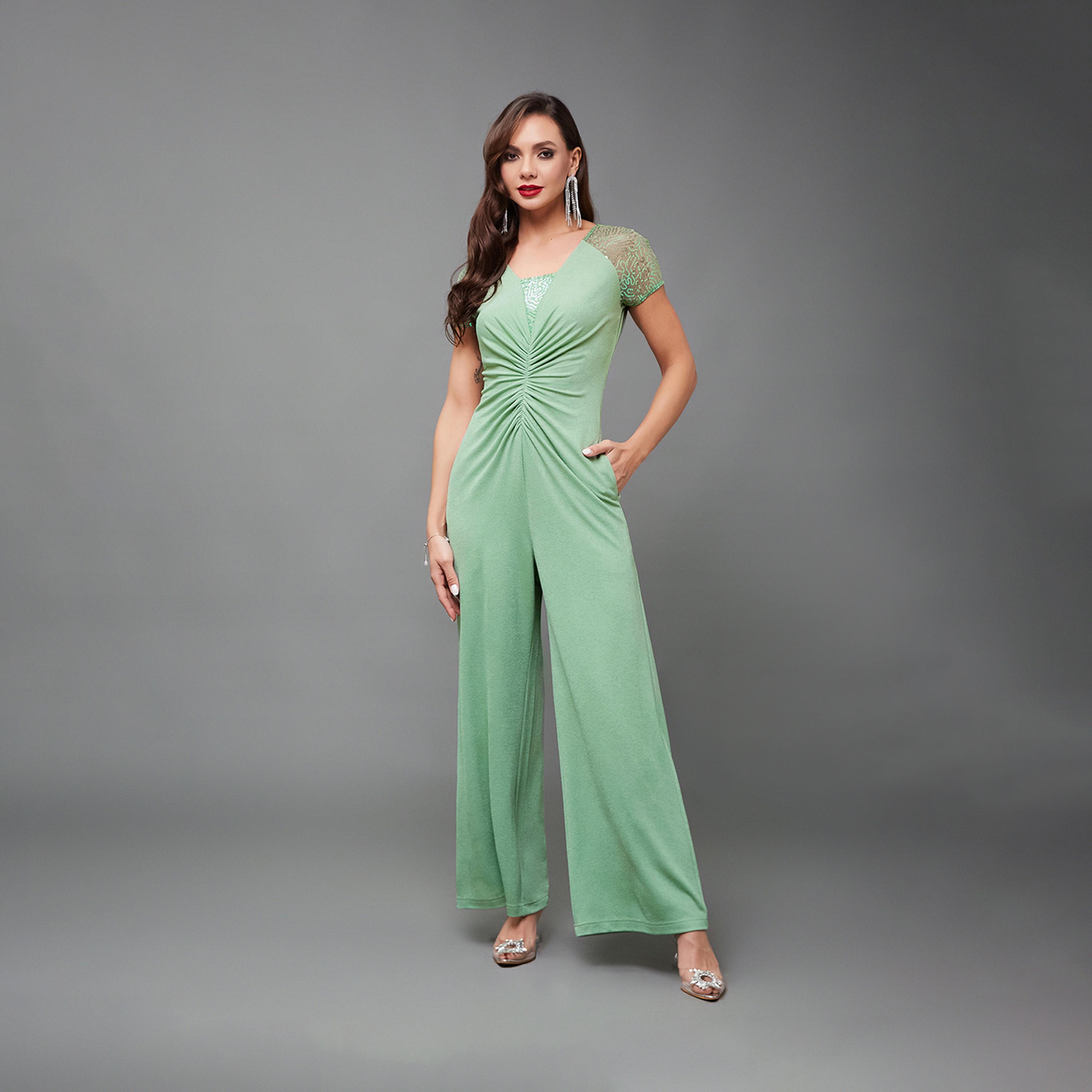 Styli Embellished Ruched Detail Wide Leg Jumpsuit-women-clothing-jumpsuits-image-1